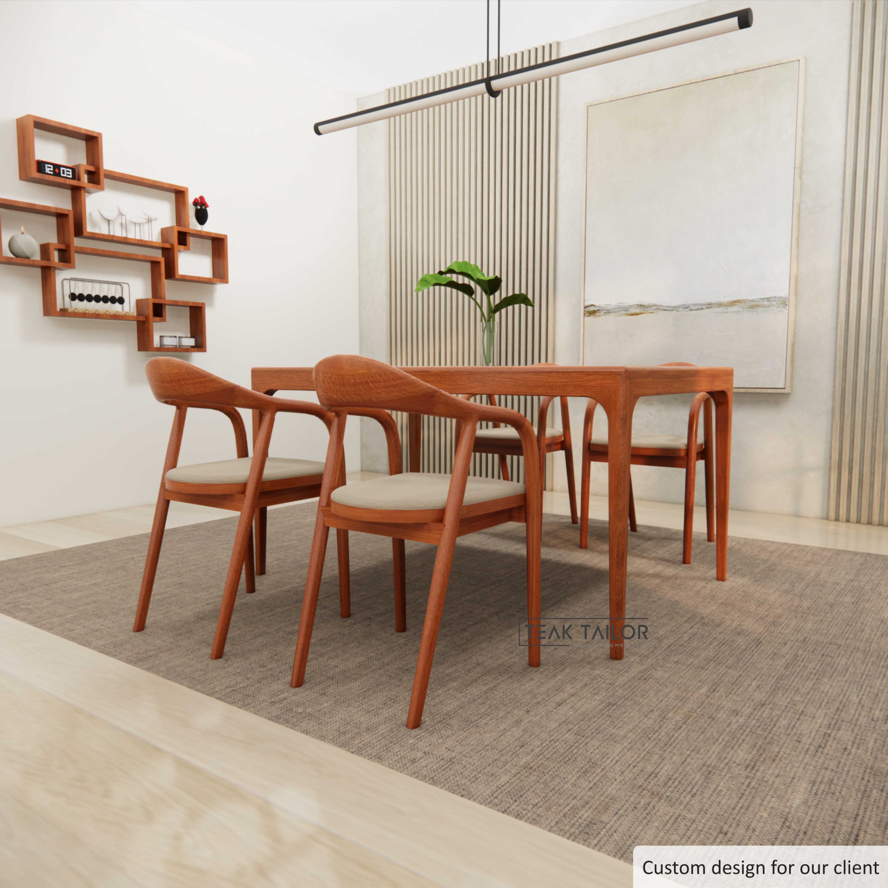 Solid Teak Wood Dining Set with 4 Chairs