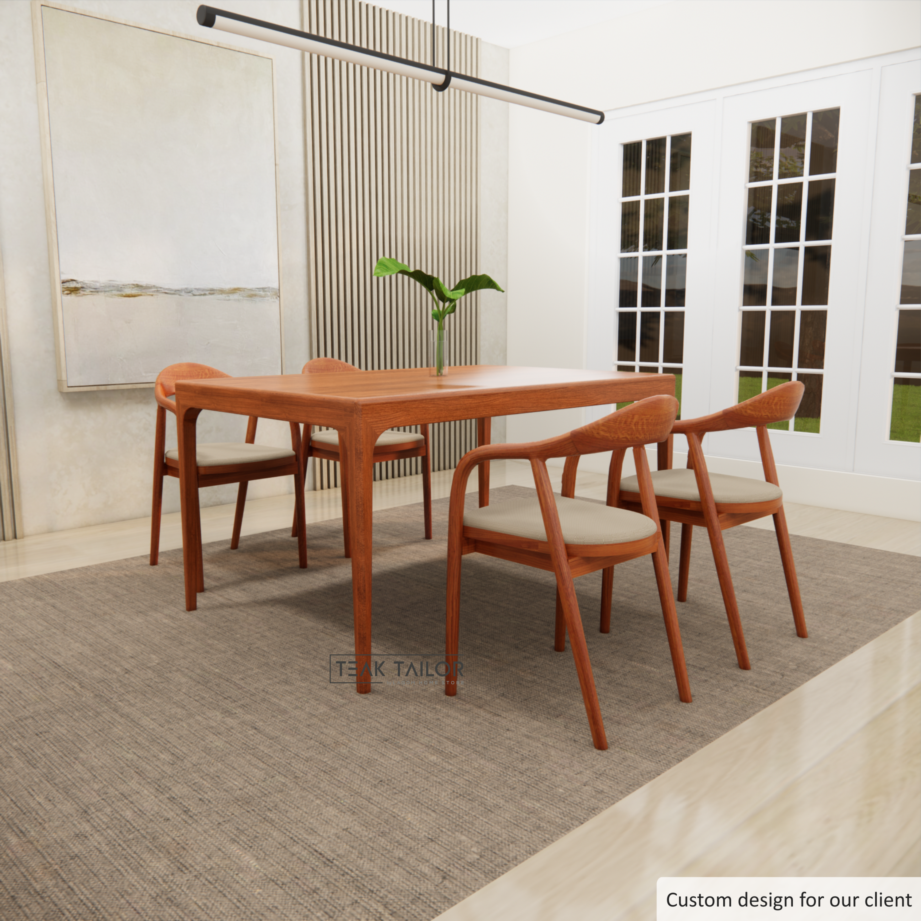 Solid Teak Wood Dining Set with 4 Chairs