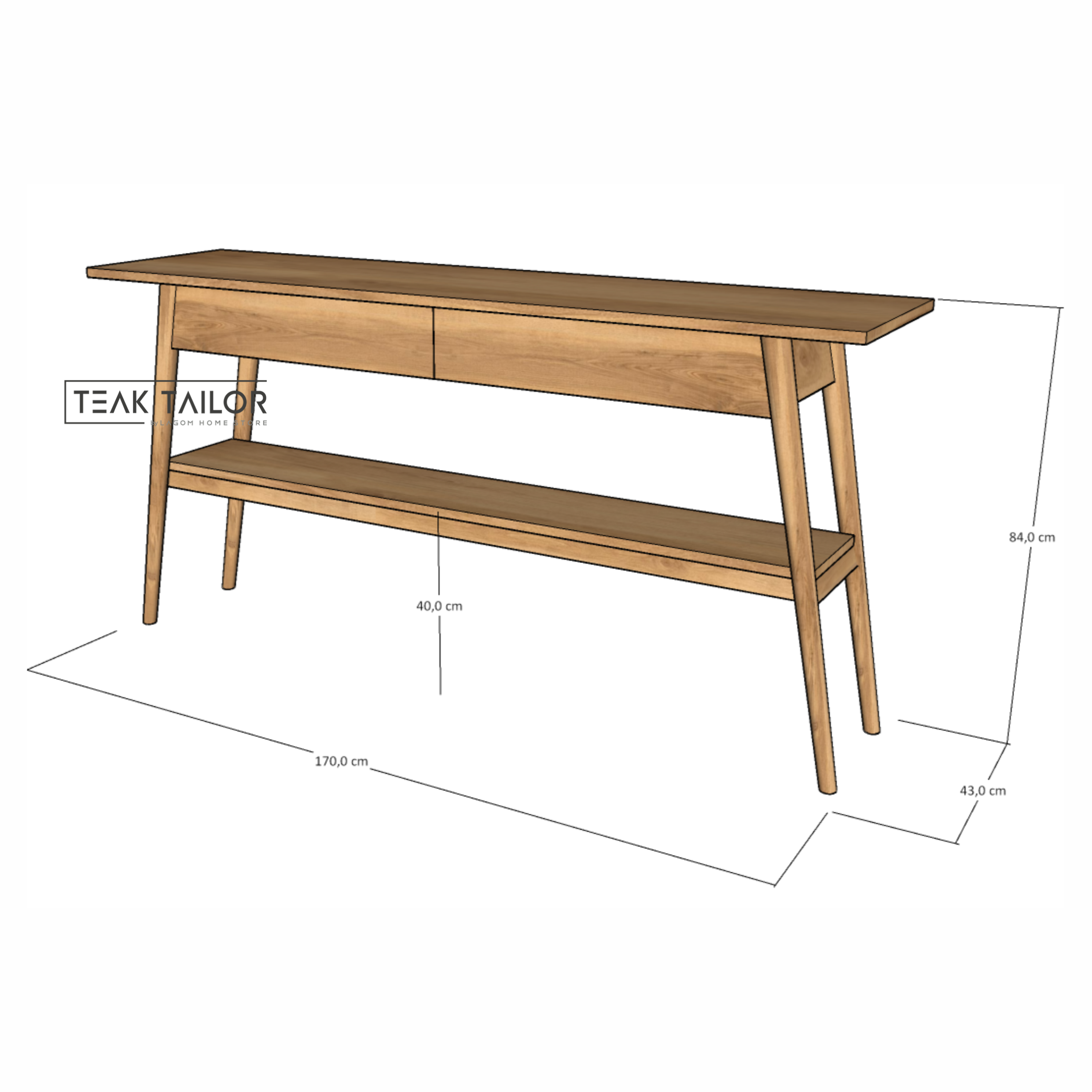 170 cm Solid Teak Console Table with Drawers and Shelf