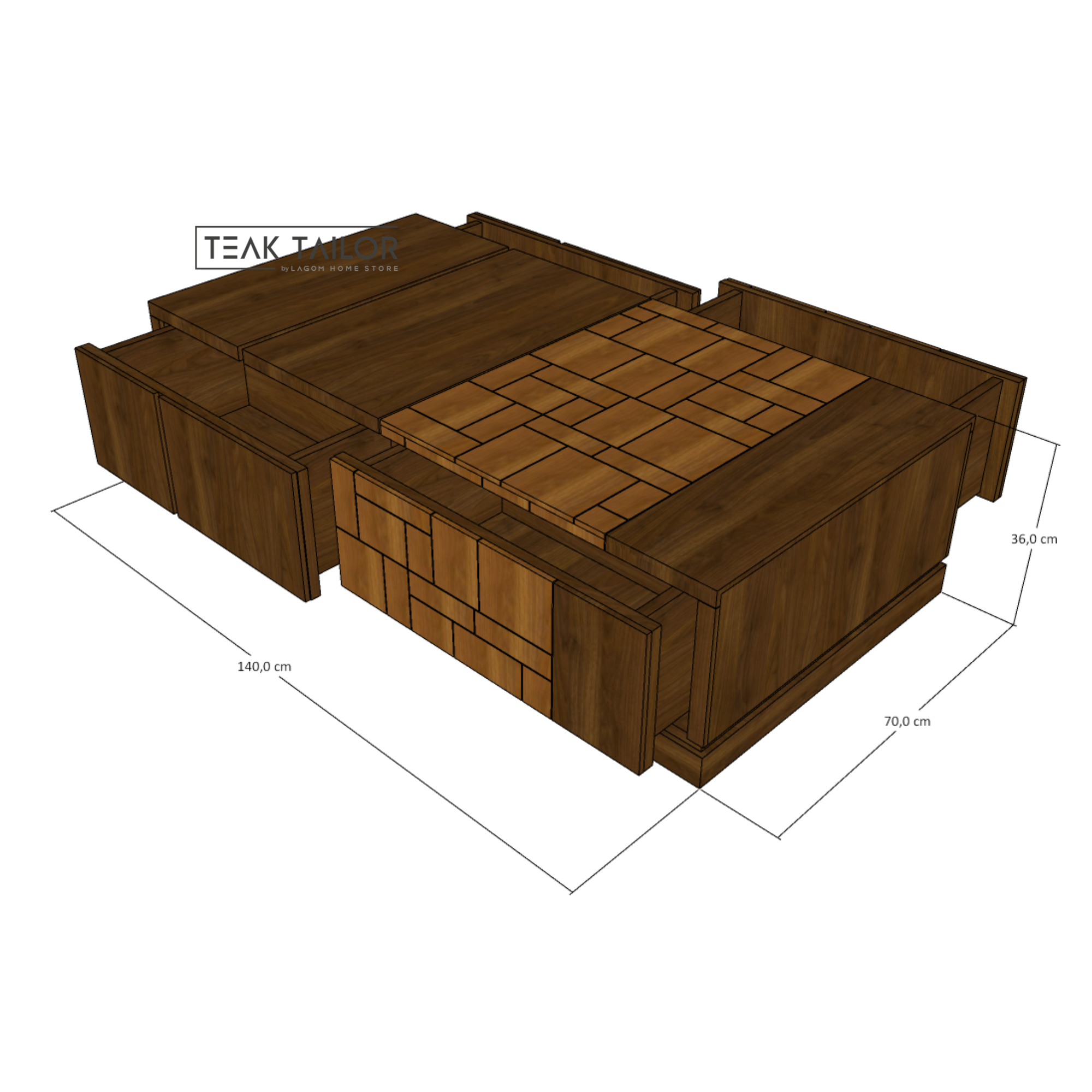 Teak Wood Coffee Table with Hidden Storage