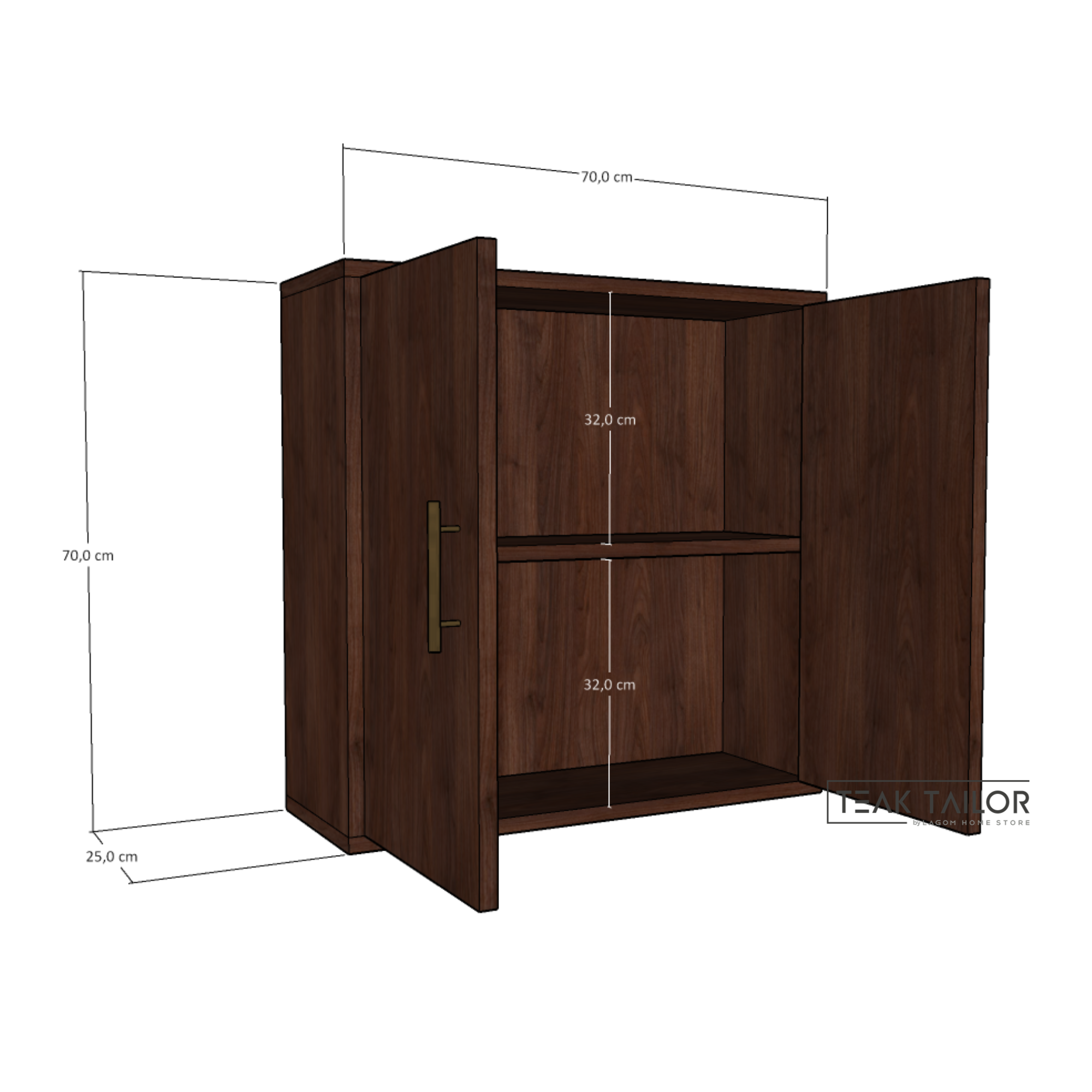 Wall-Mounted Teak Wood Cabinet with 2 Doors