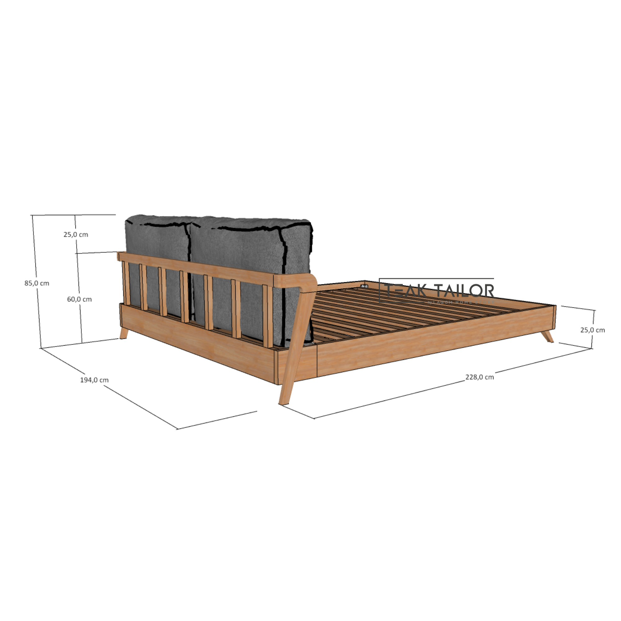 Elegant Teak Bed Frame with Removable Cushion Headboard