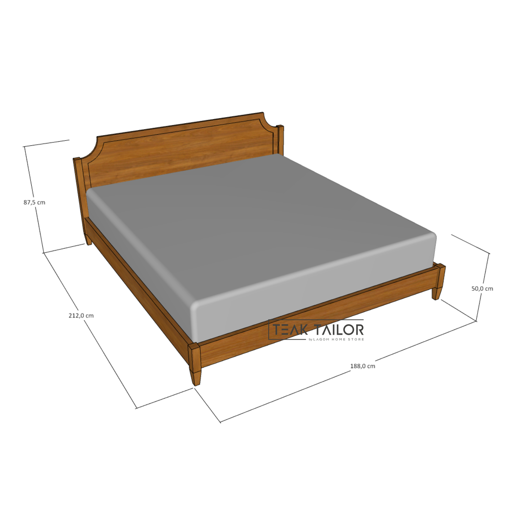 Solid Teak Wood Bed Frame with Unique Headboard