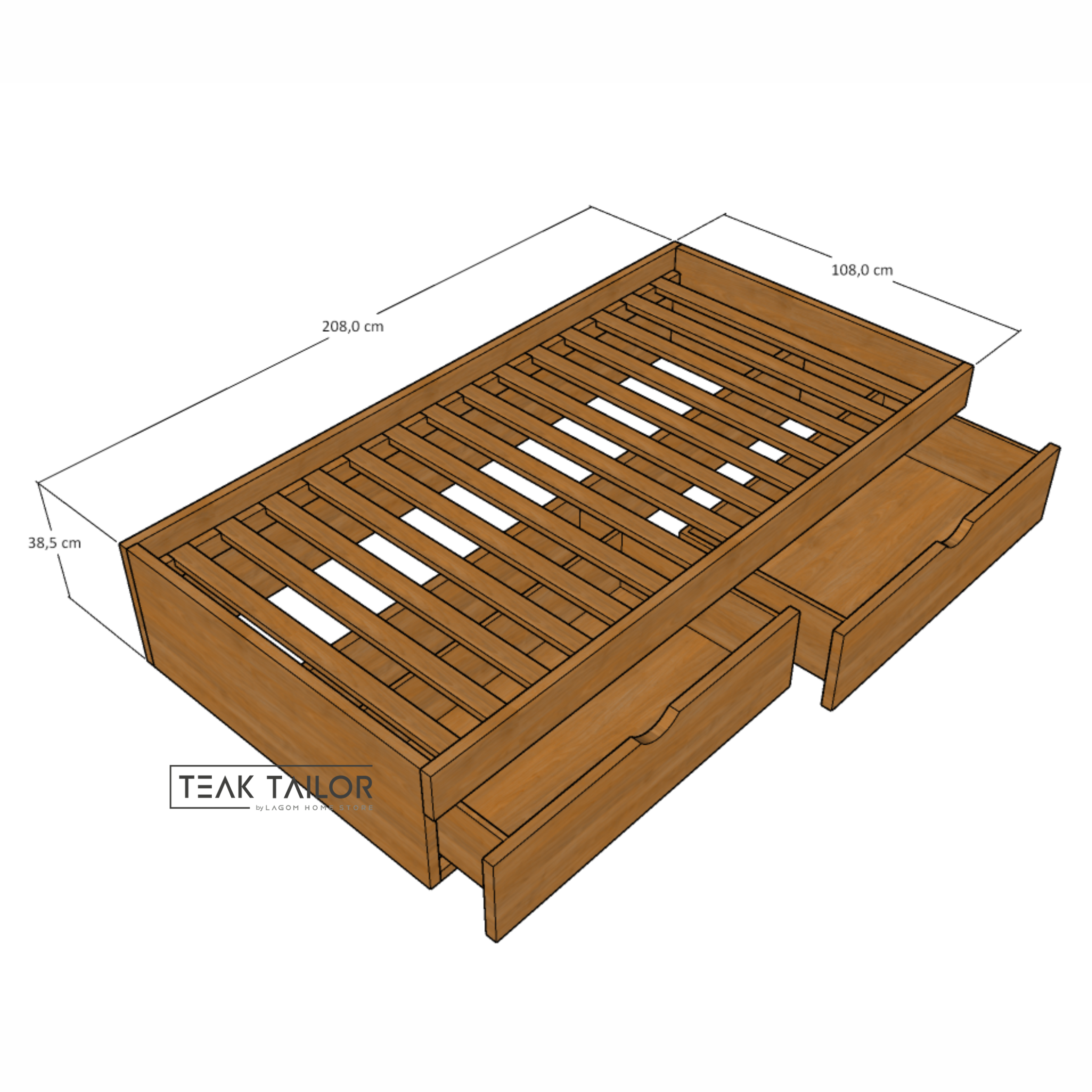 Teak Wood Single Bed Frame with Drawers