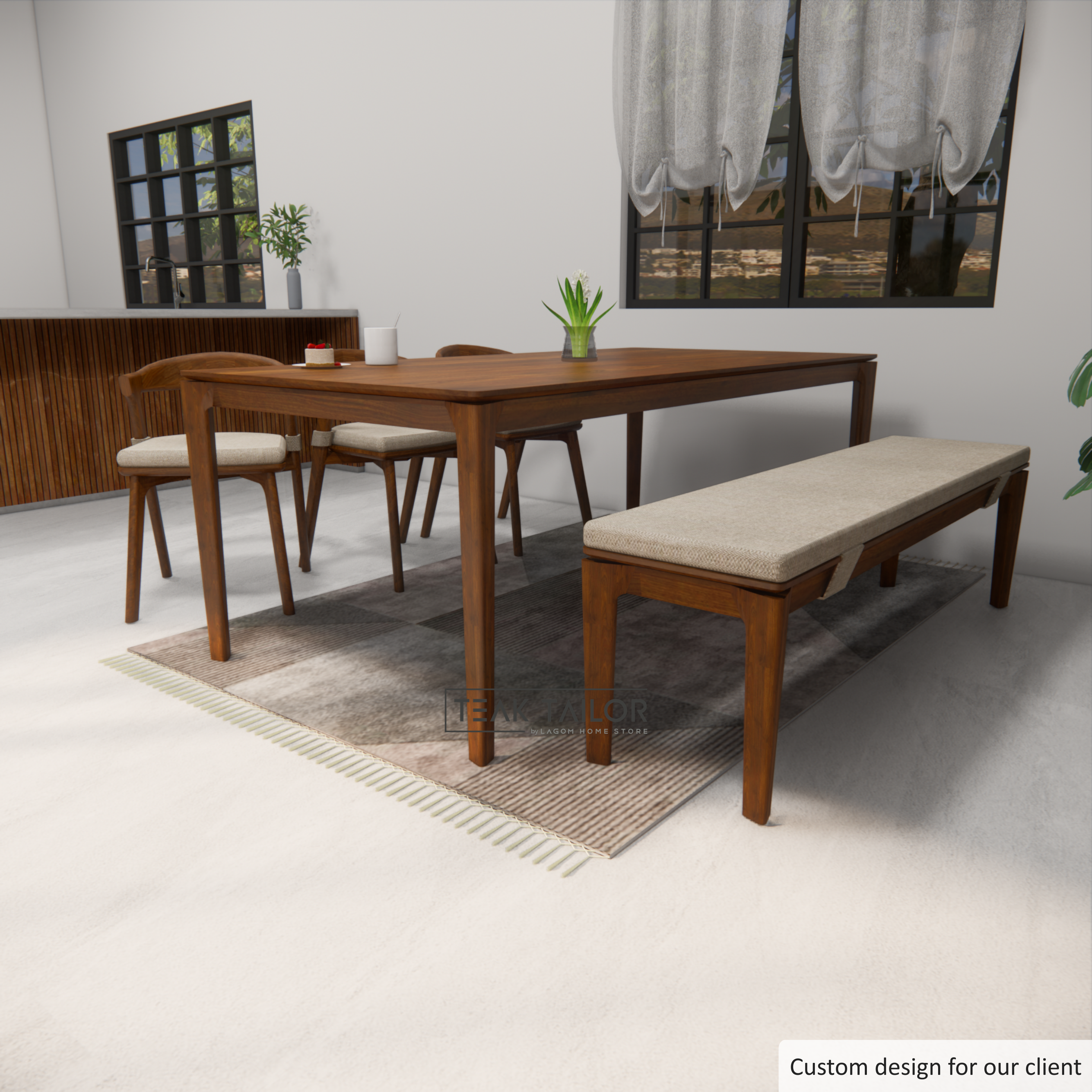 Exclusive Teak Wood Dining Set with 3 Chairs and 1 Bench