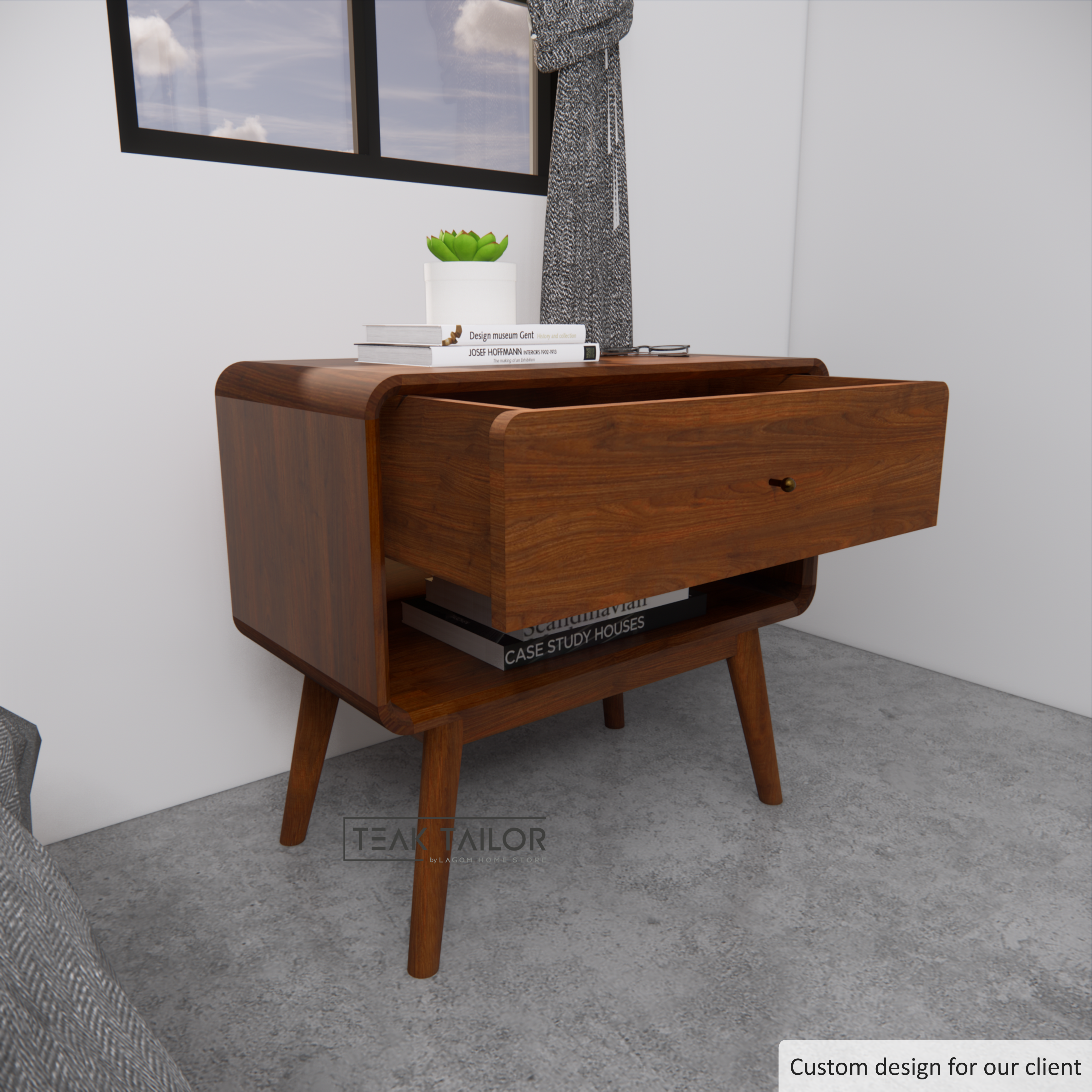 Teak Wood Side Table with Drawer & Shelf