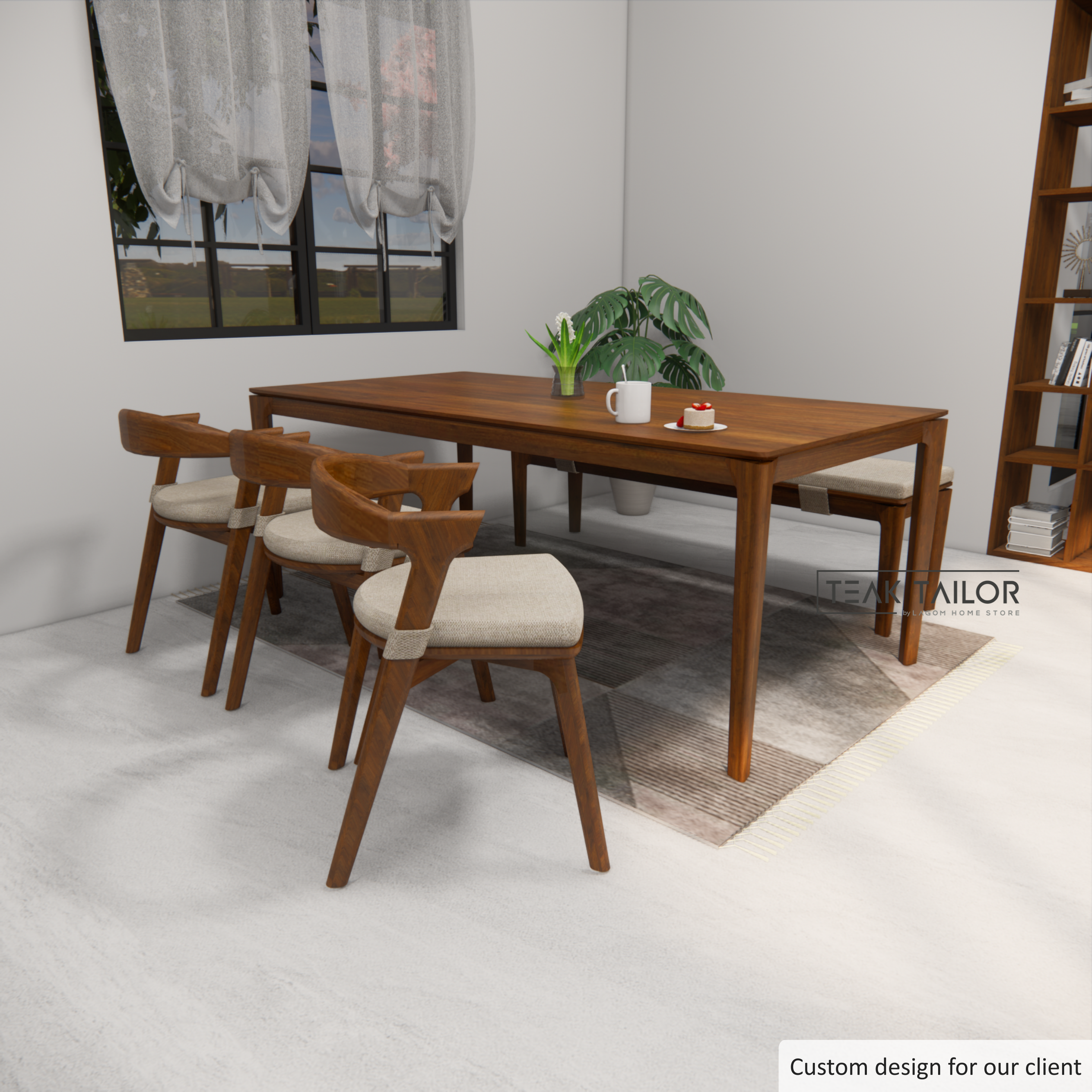 Exclusive Teak Wood Dining Set with 3 Chairs and 1 Bench