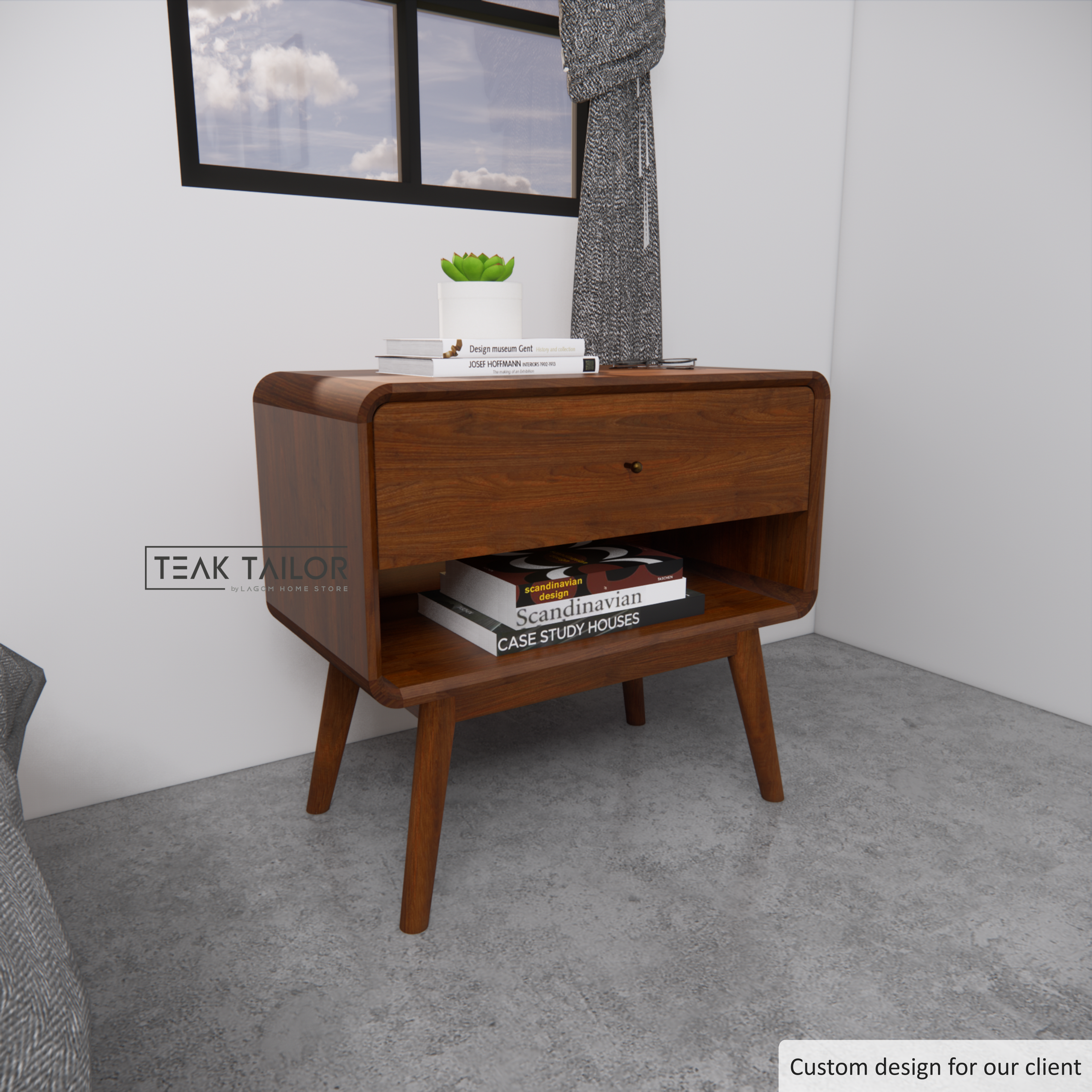 Teak Wood Side Table with Drawer & Shelf