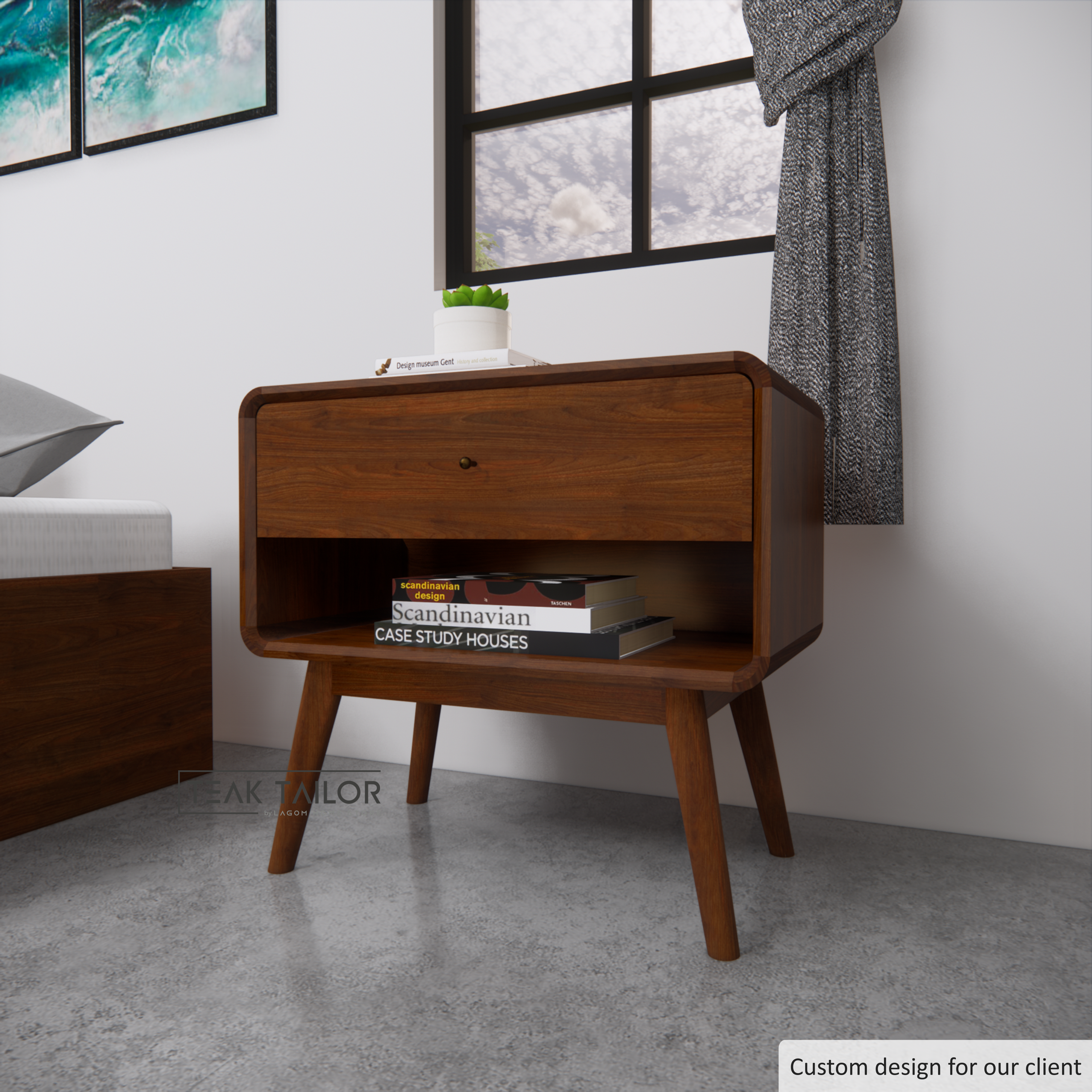 Teak Wood Side Table with Drawer & Shelf