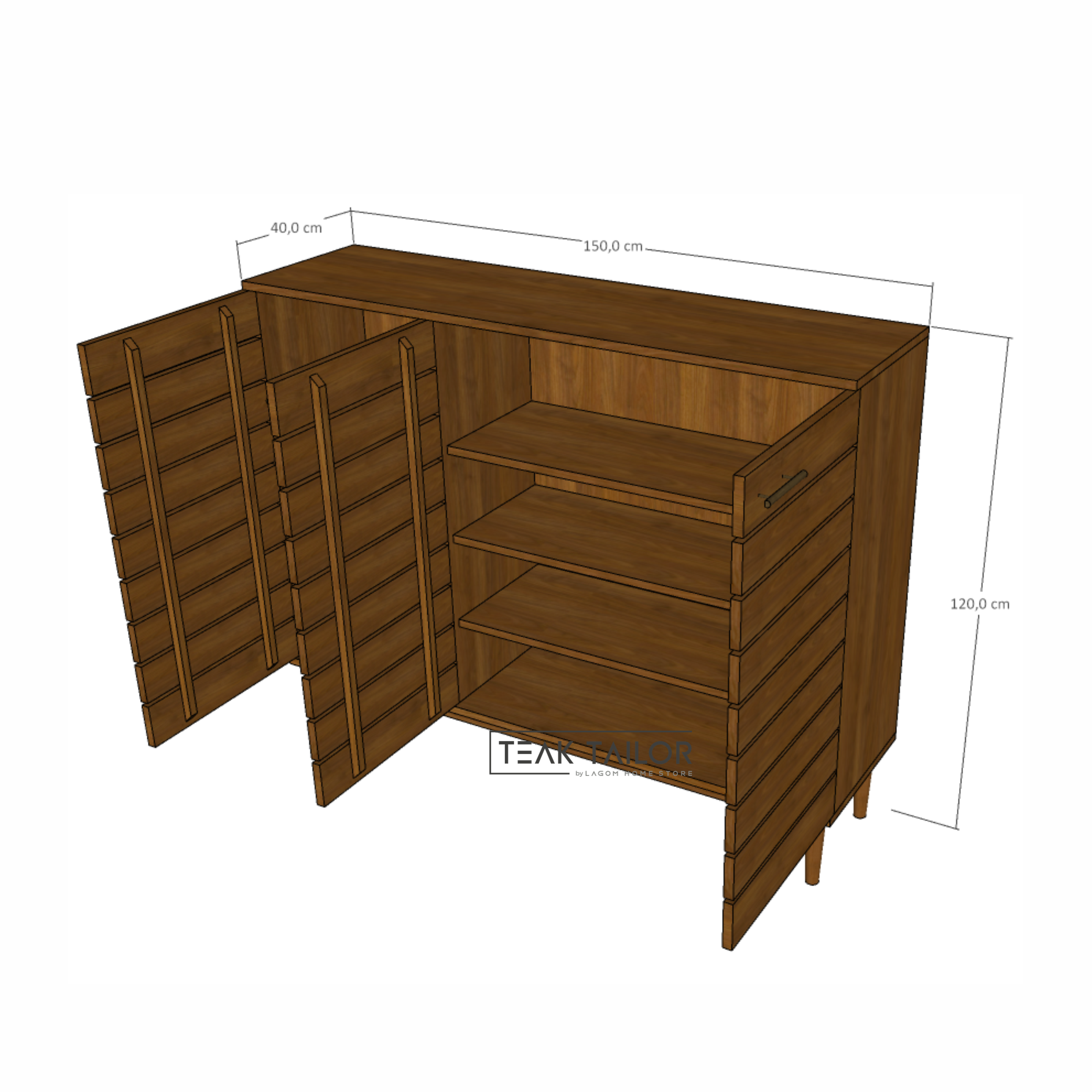 Large Teak Shoe Cabinet with 3 Doors