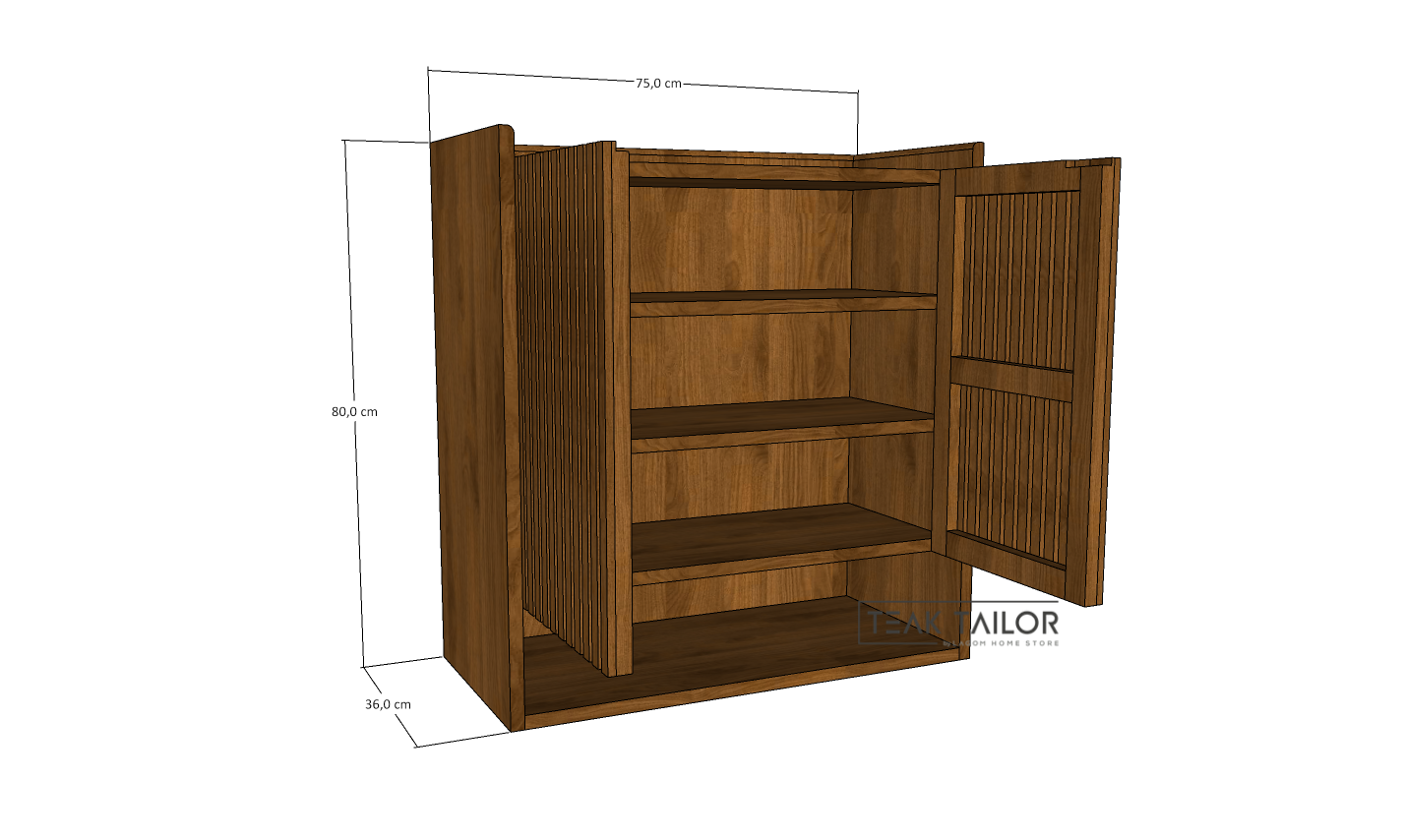 Teak Wood Shoe Cabinet with Slatted Doors