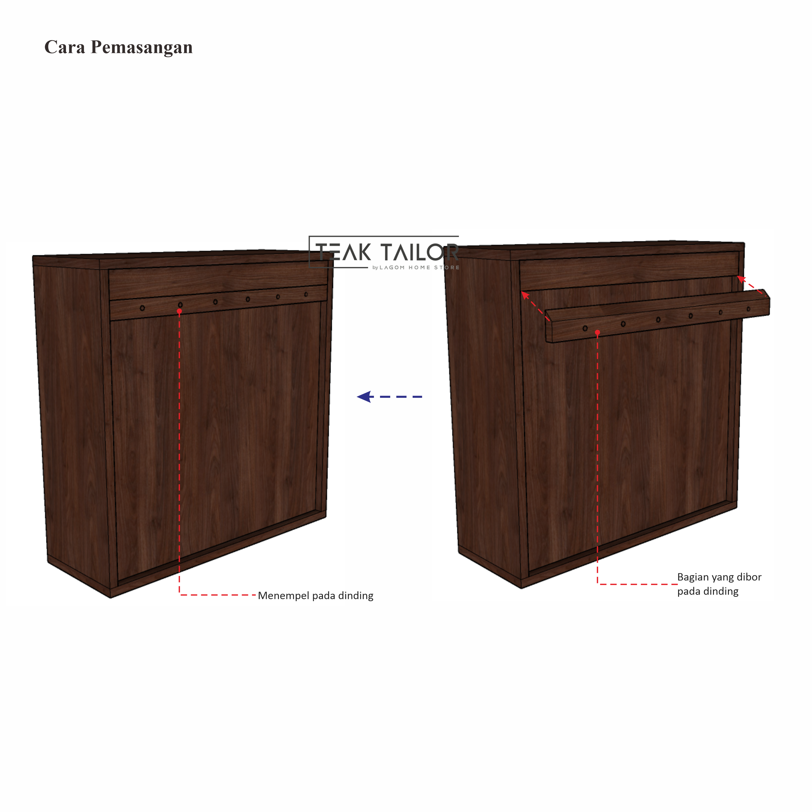 Wall-Mounted Teak Wood Cabinet with 2 Doors