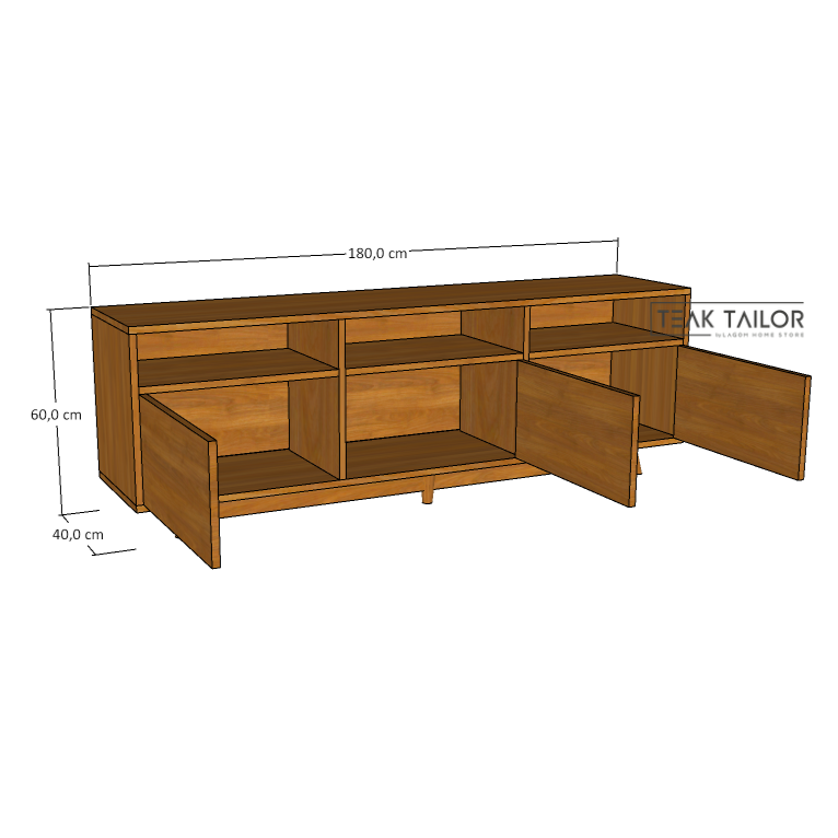 Solid Teak Wood TV Cabinet with Push-to-Open Doors