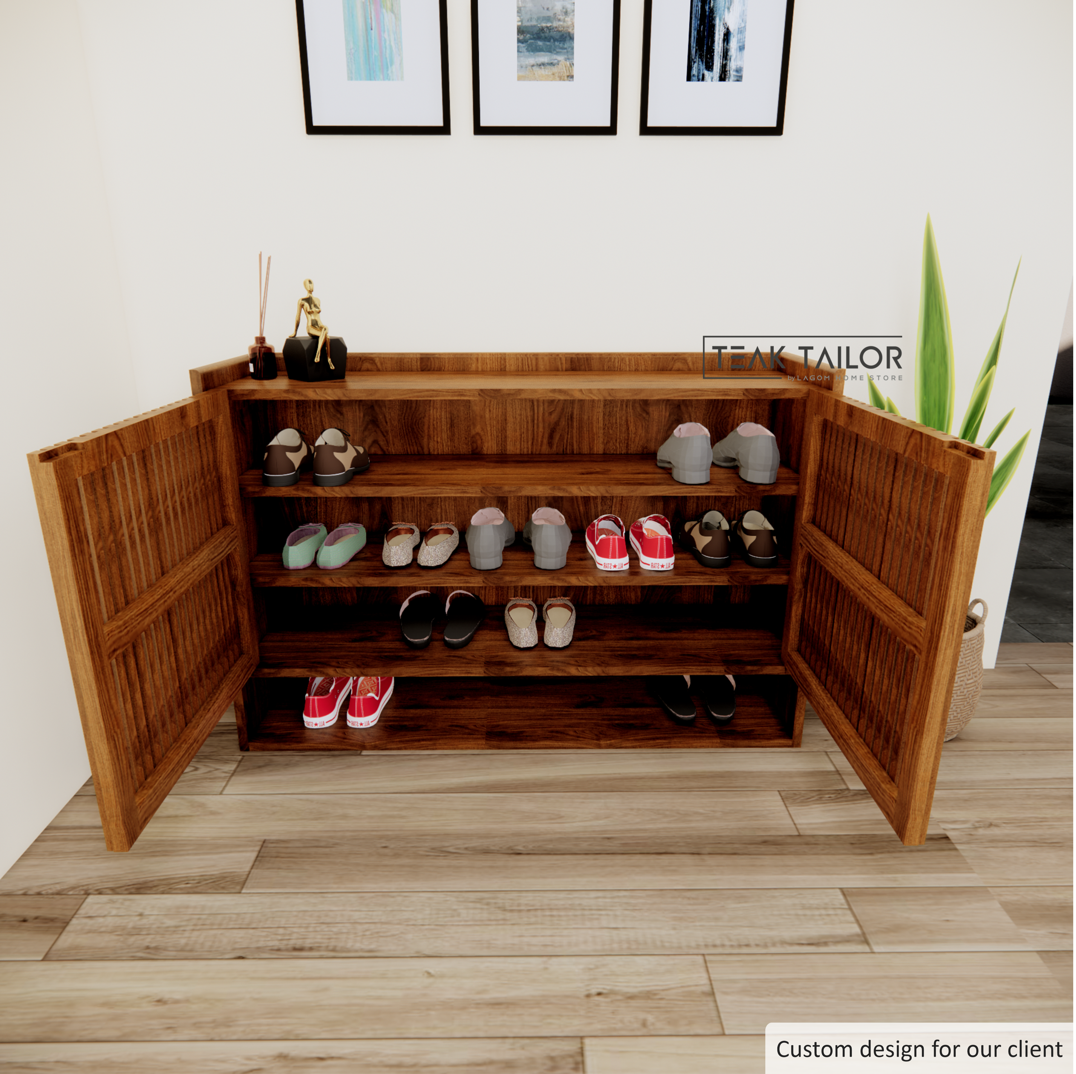 Medium Size Teak Shoe Cabinet