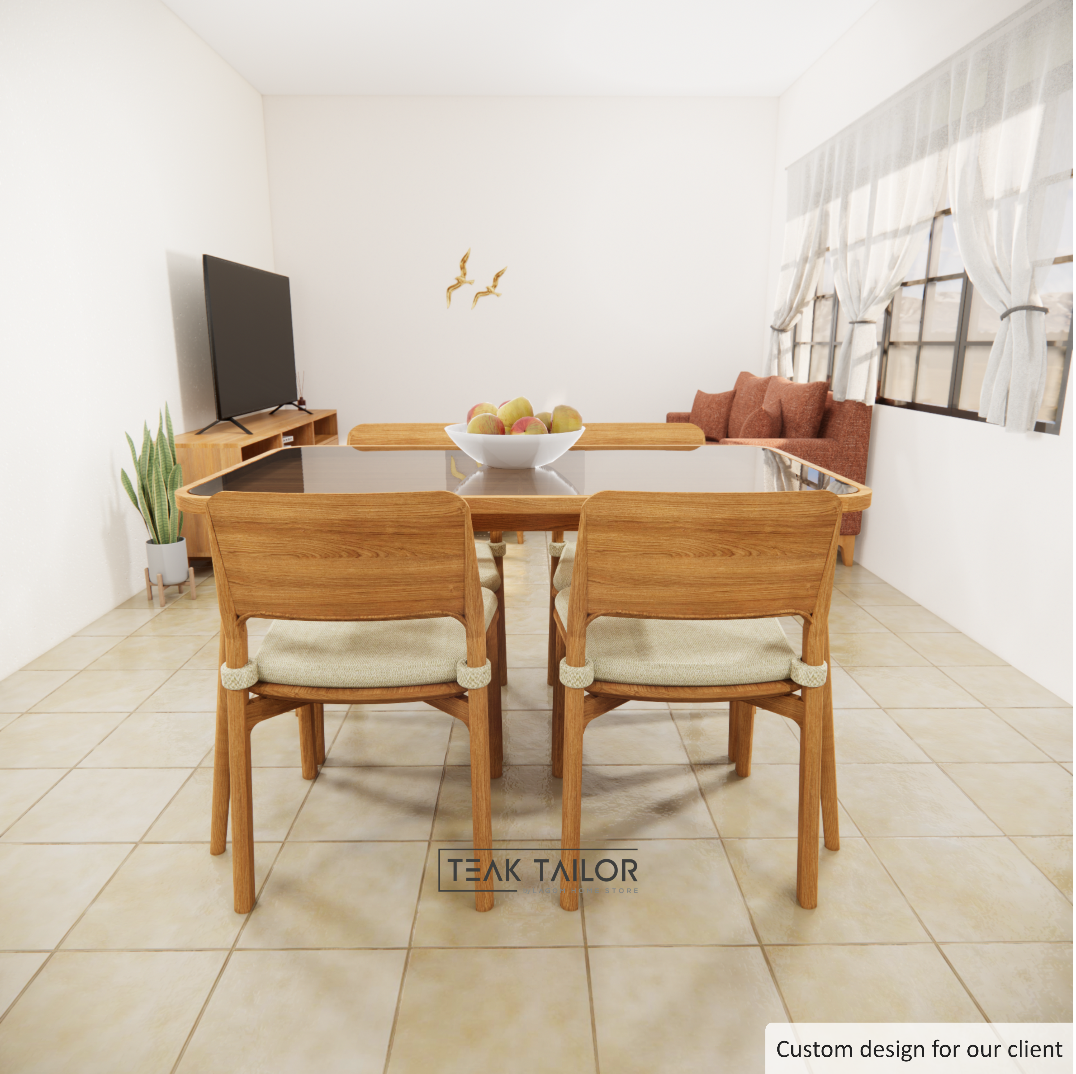 Modern Teak Wood Dining Set with 4 Chairs