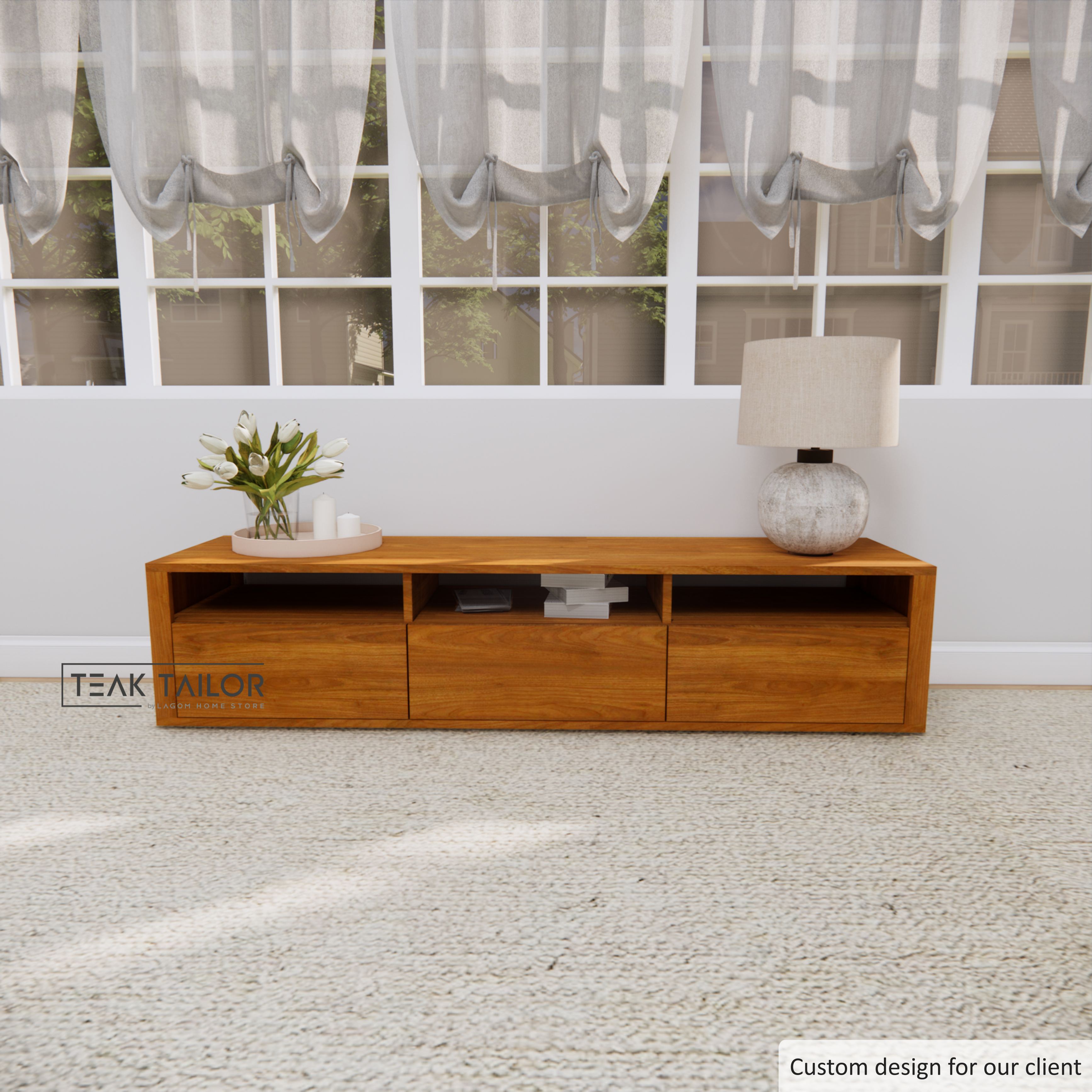 180 cm Solid Teak Wood TV Stand