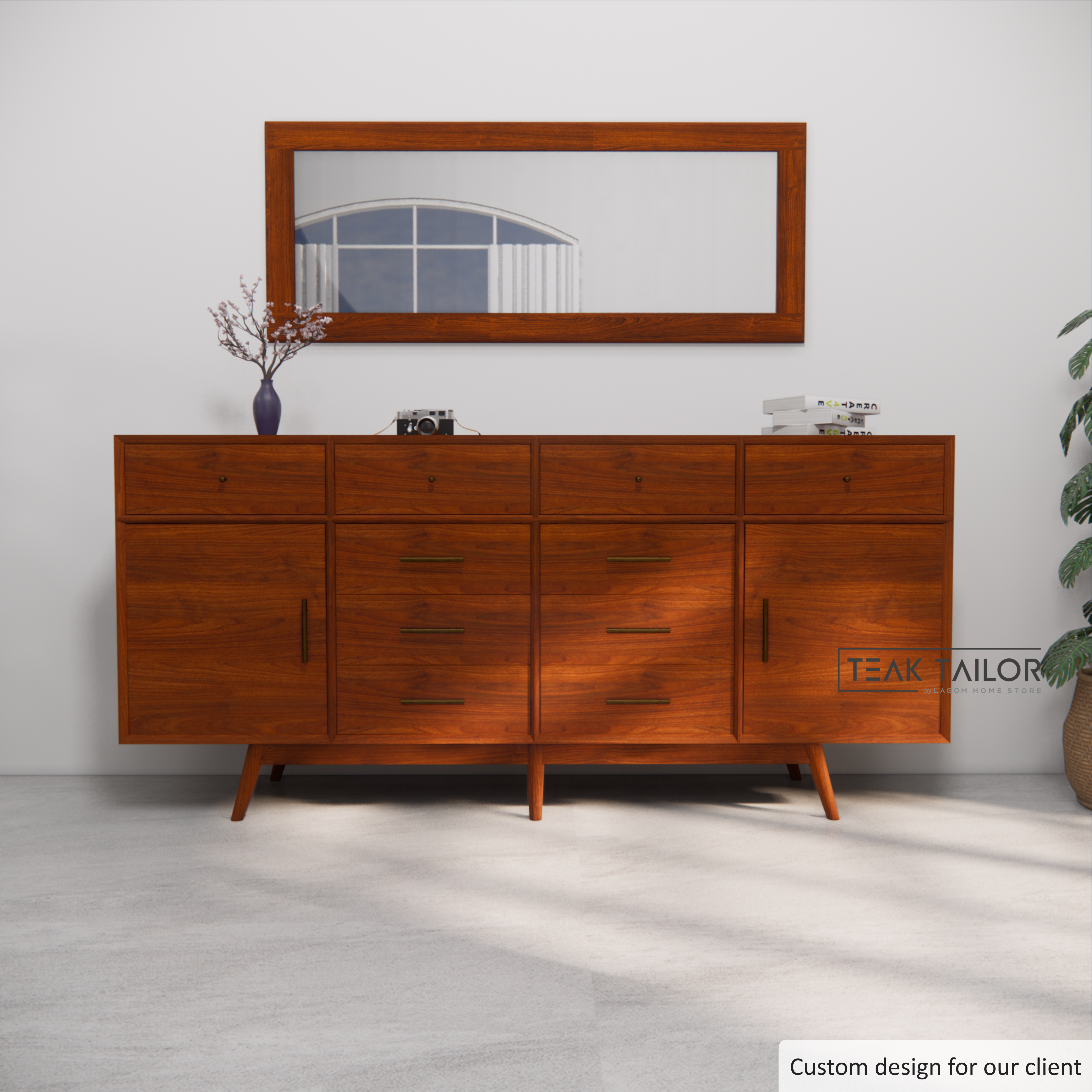 Large Teak Buffet with 10 Drawers & 2 Doors
