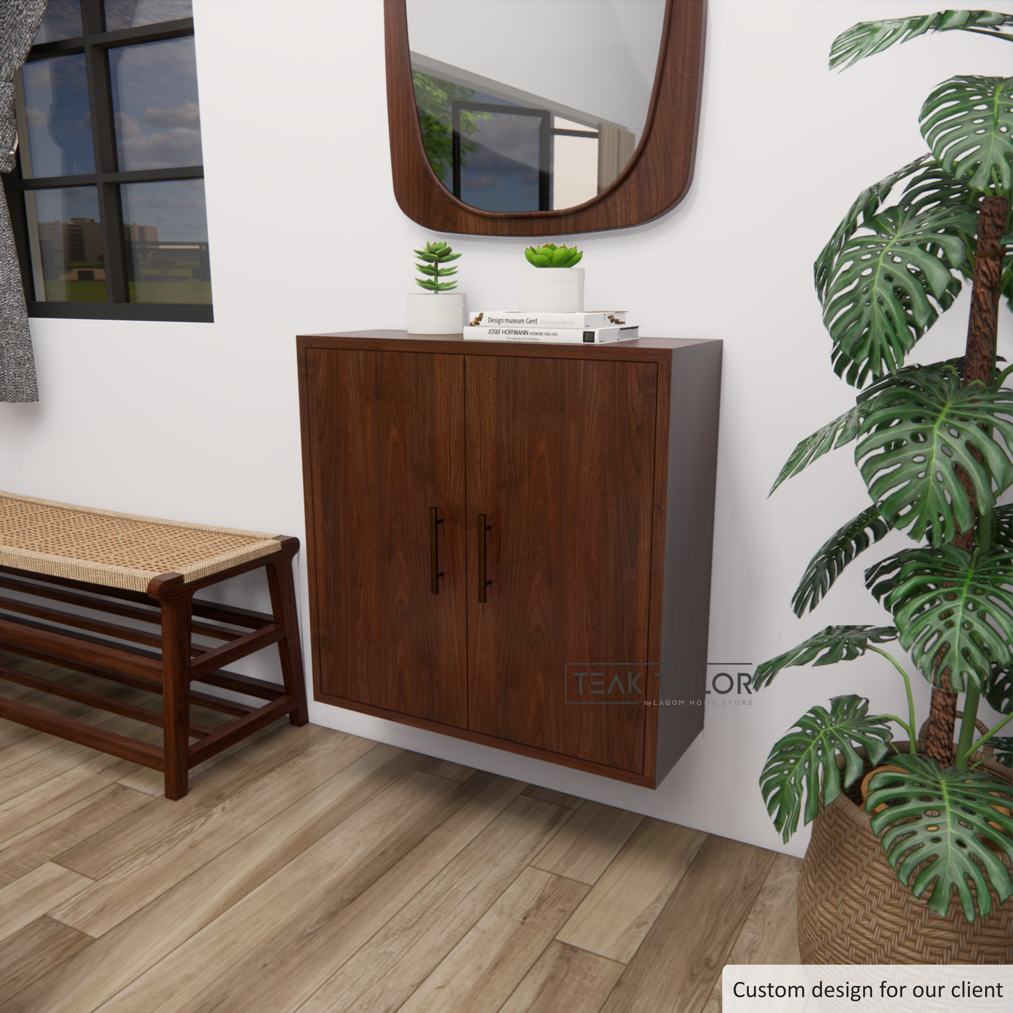 Wall-Mounted Teak Wood Cabinet with 2 Doors