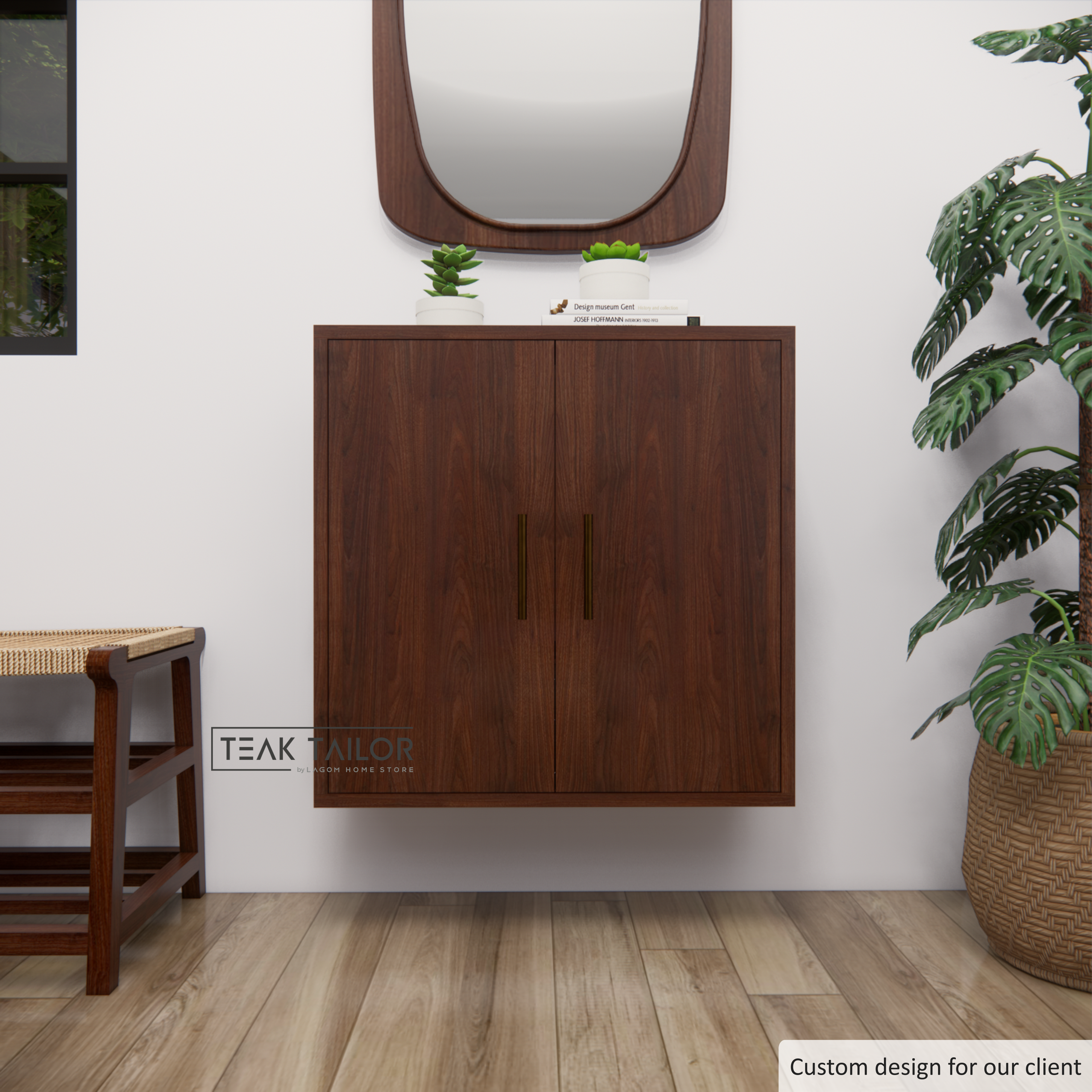Wall-Mounted Teak Wood Cabinet with 2 Doors