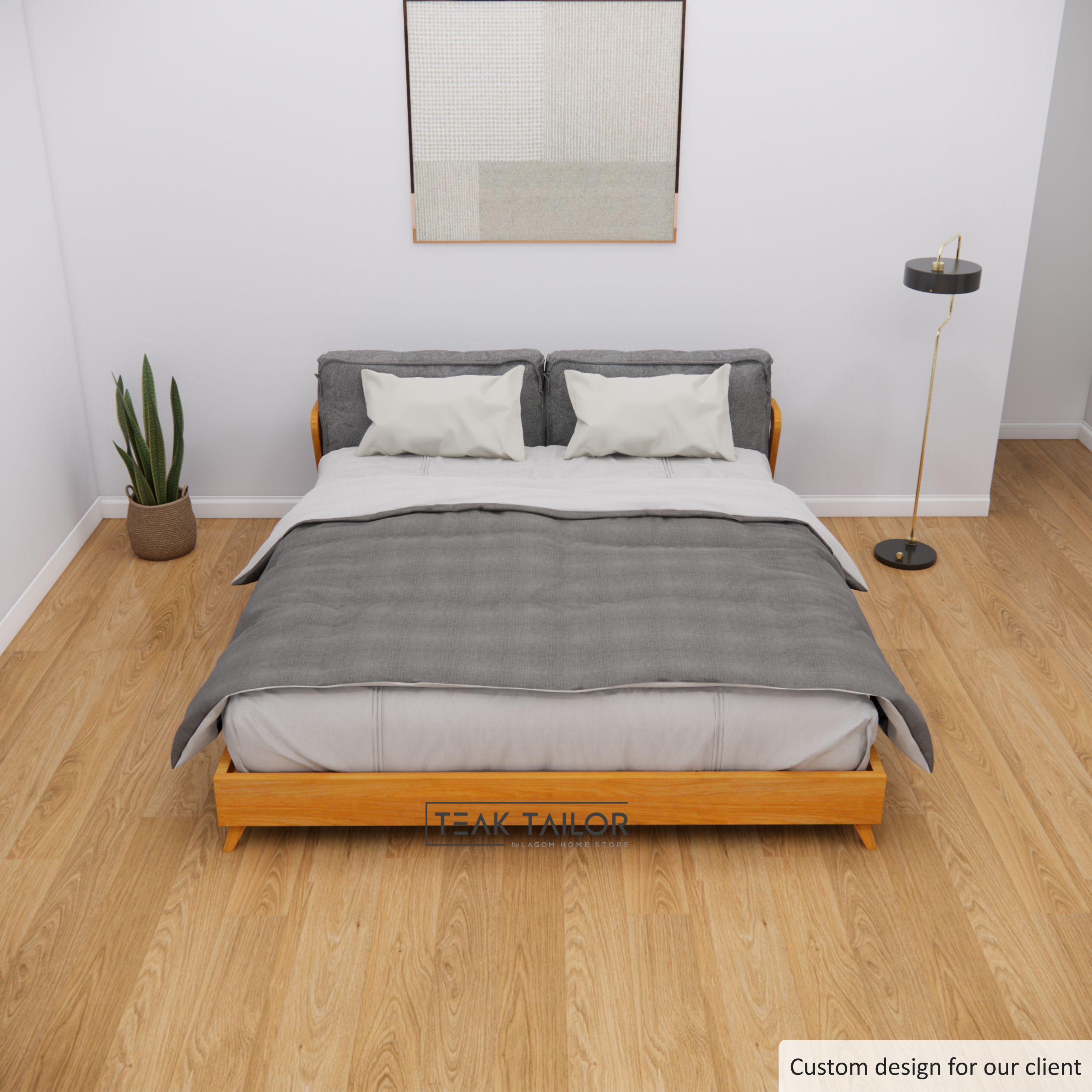 Elegant Teak Bed Frame with Removable Cushion Headboard