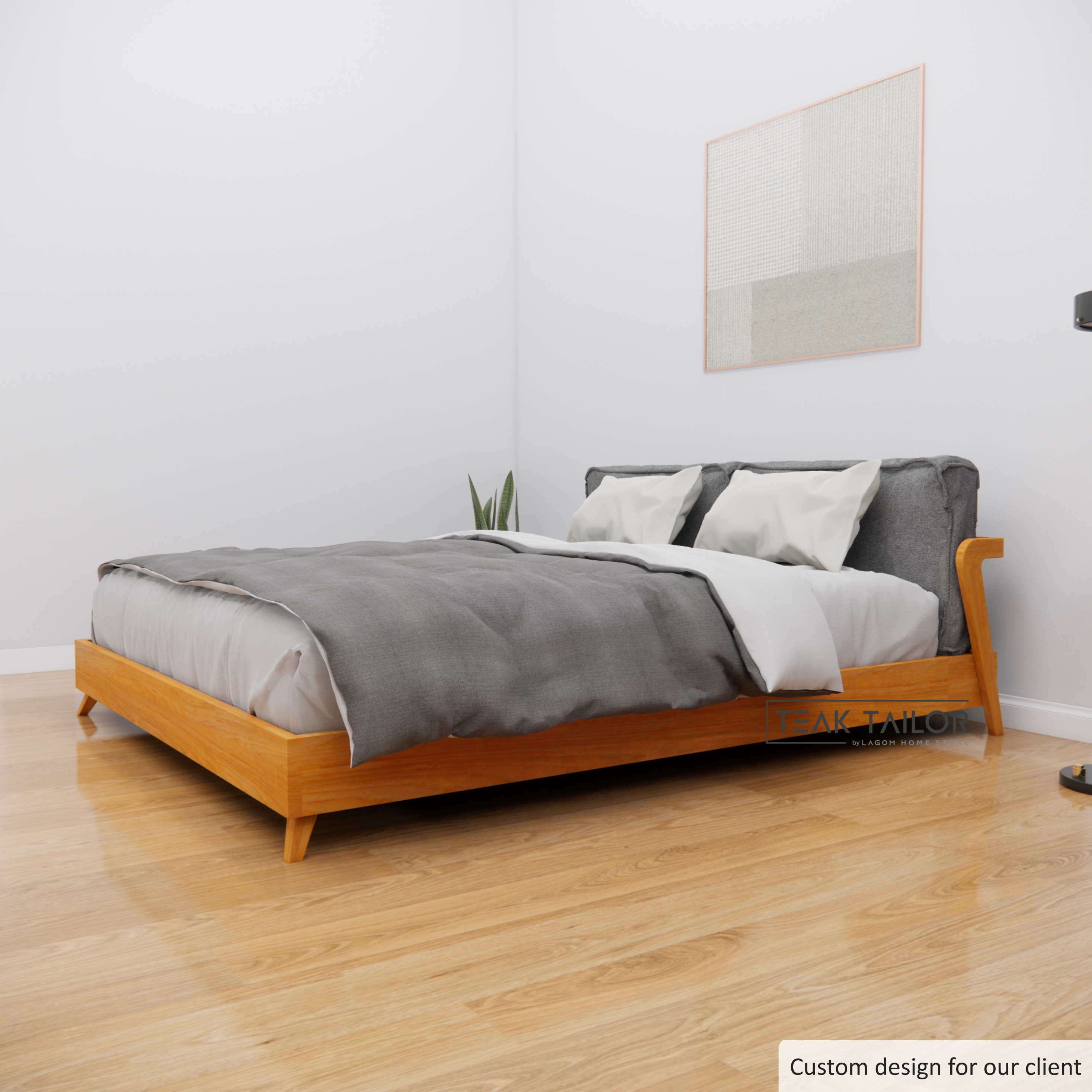 Elegant Teak Bed Frame with Removable Cushion Headboard