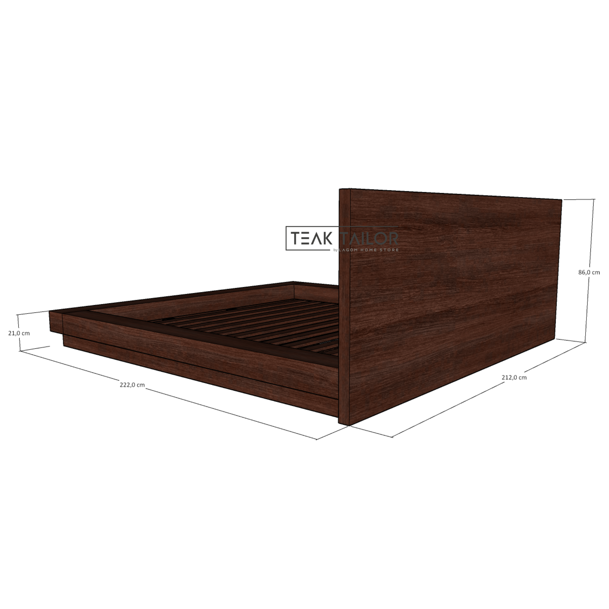 Modern Floor Bed Frame in Solid Teak Wood