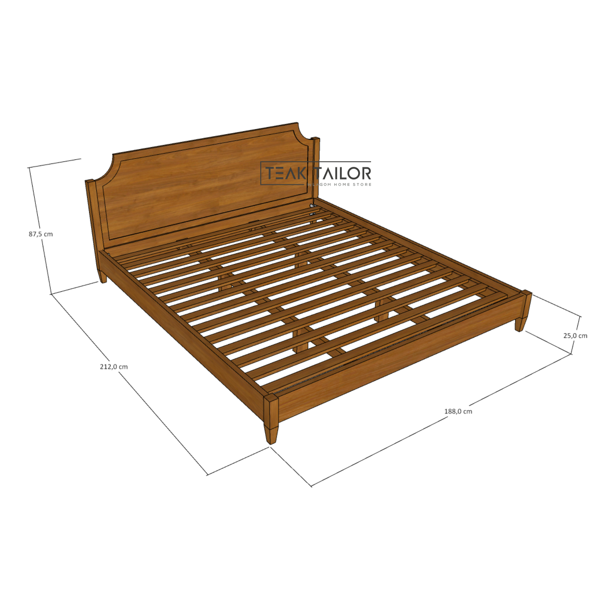 Solid Teak Wood Bed Frame with Unique Headboard