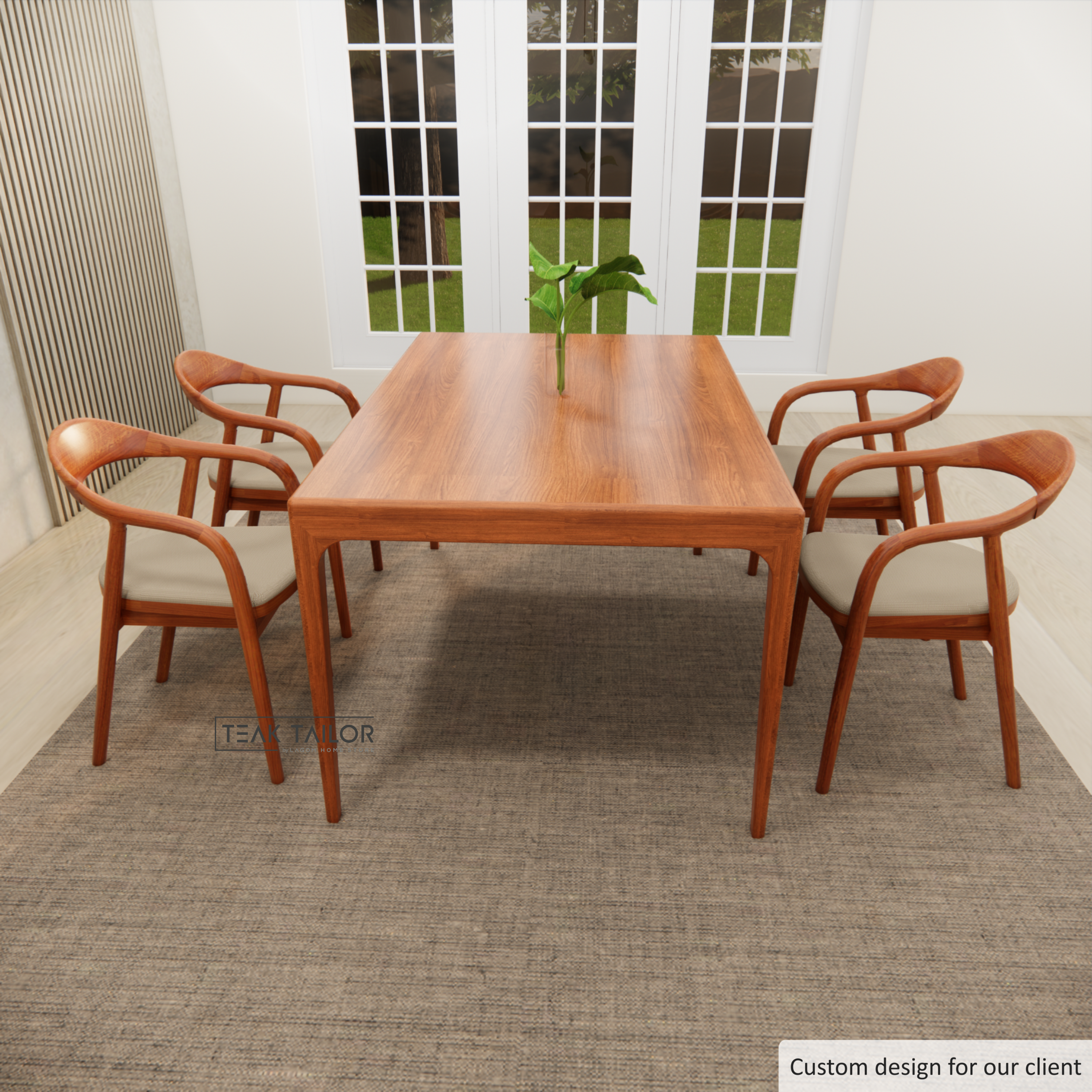 Solid Teak Wood Dining Set with 4 Chairs