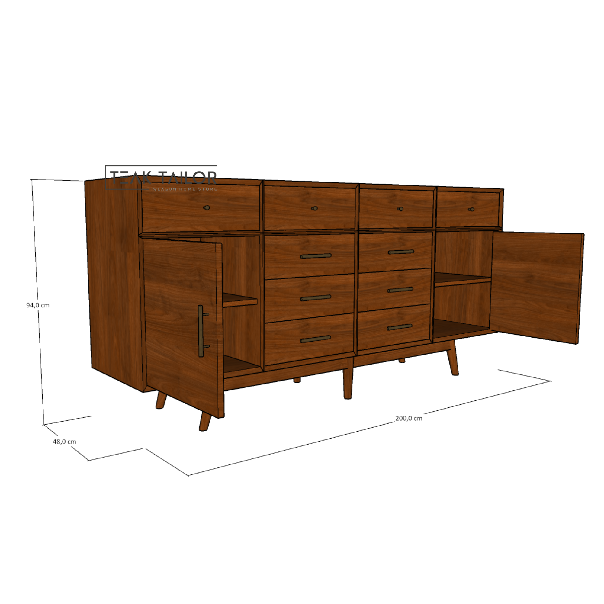 Large Teak Buffet with 10 Drawers & 2 Doors