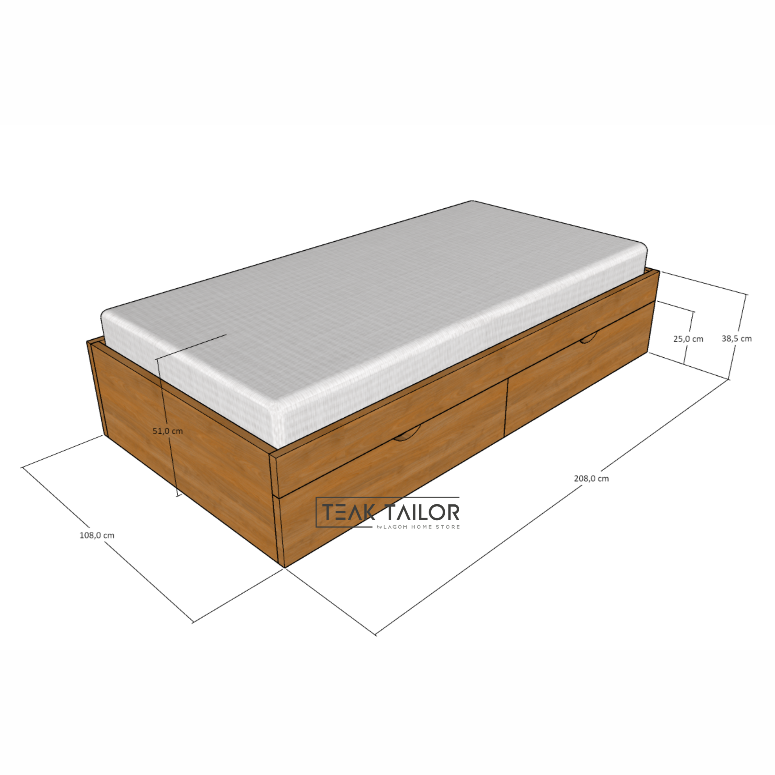 Teak Wood Single Bed Frame with Drawers