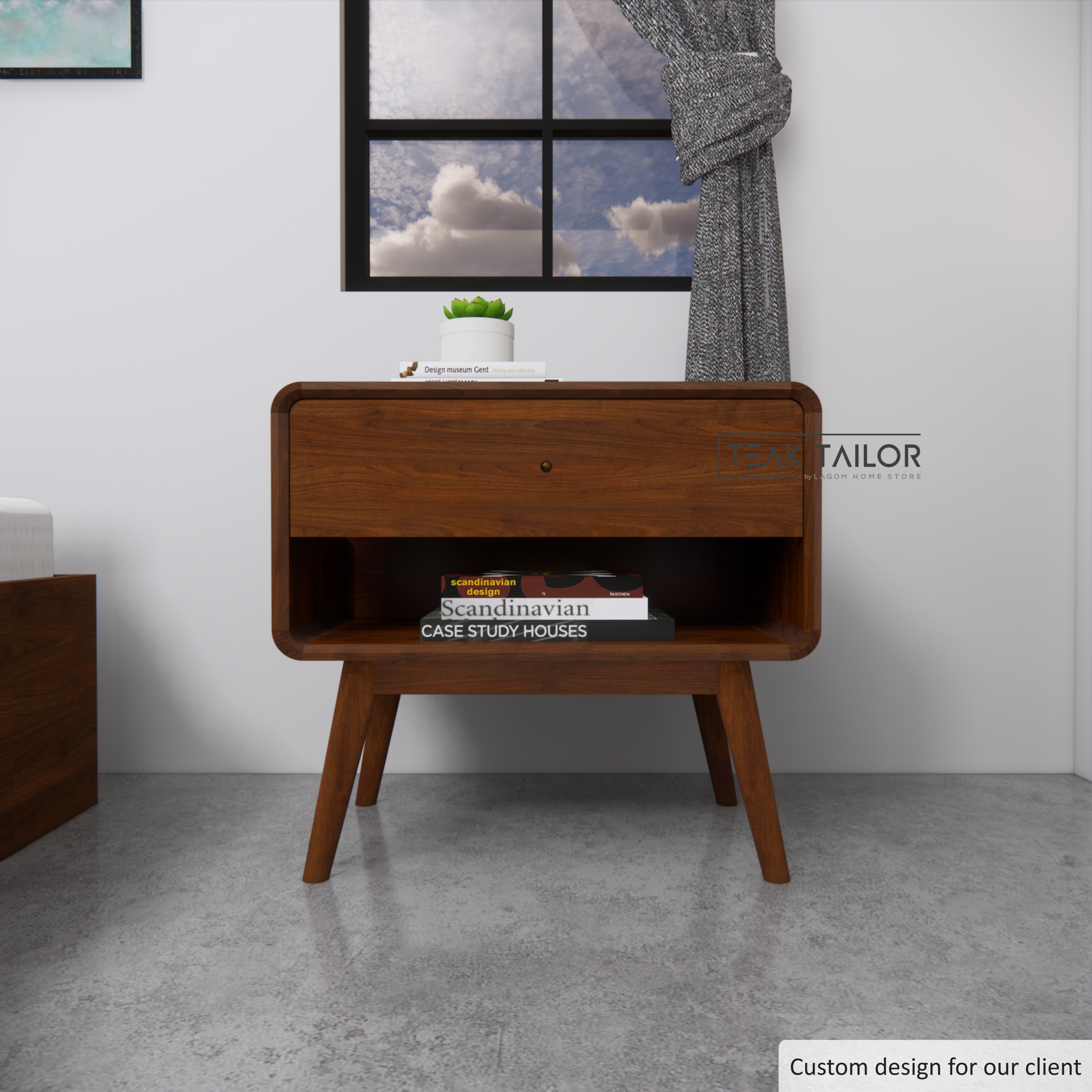 Teak Wood Side Table with Drawer & Shelf