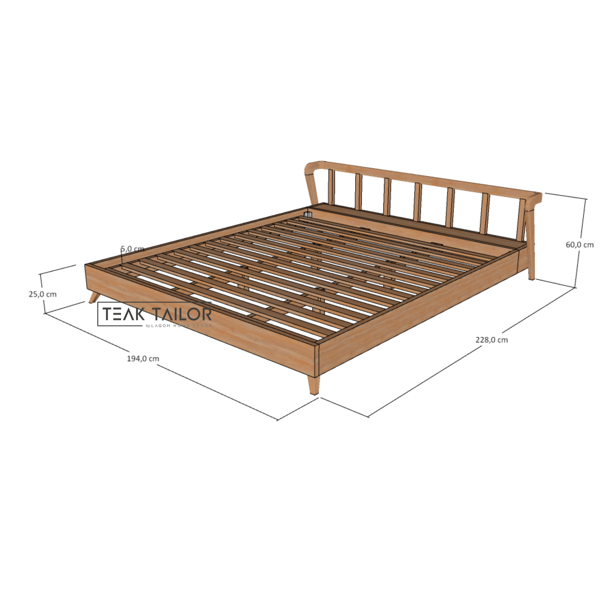 Elegant Teak Bed Frame with Removable Cushion Headboard