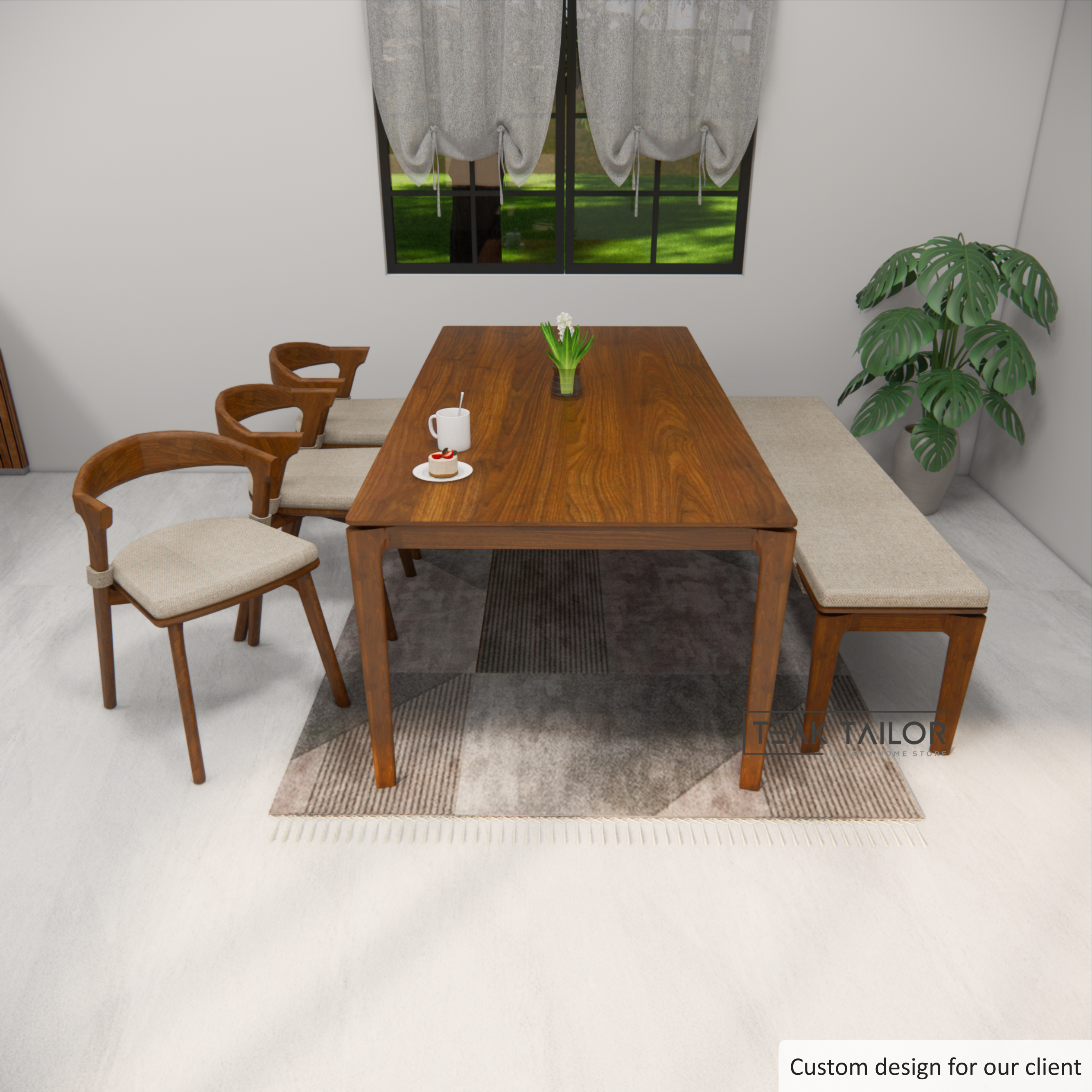 Exclusive Teak Wood Dining Set with 3 Chairs and 1 Bench