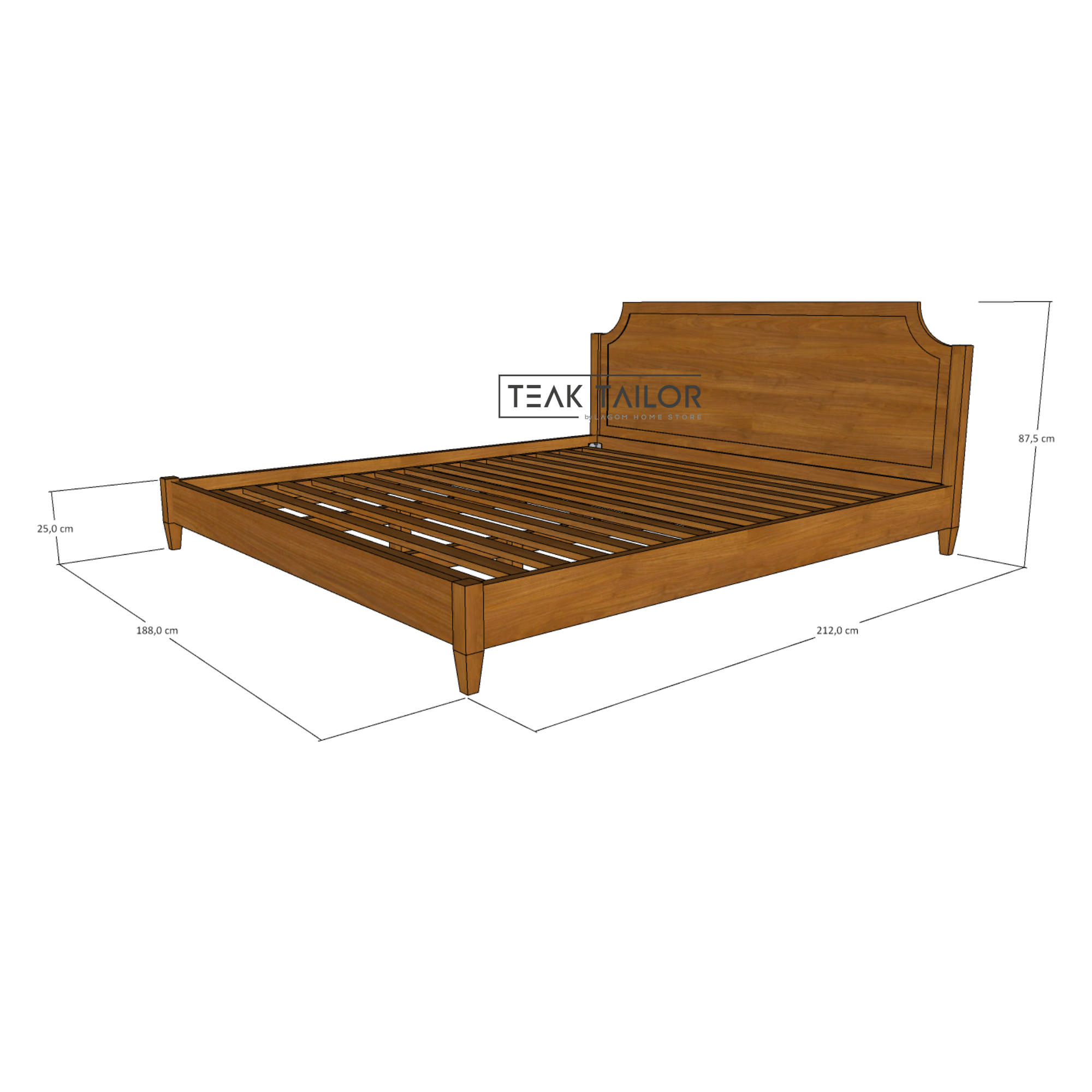 Solid Teak Wood Bed Frame with Unique Headboard