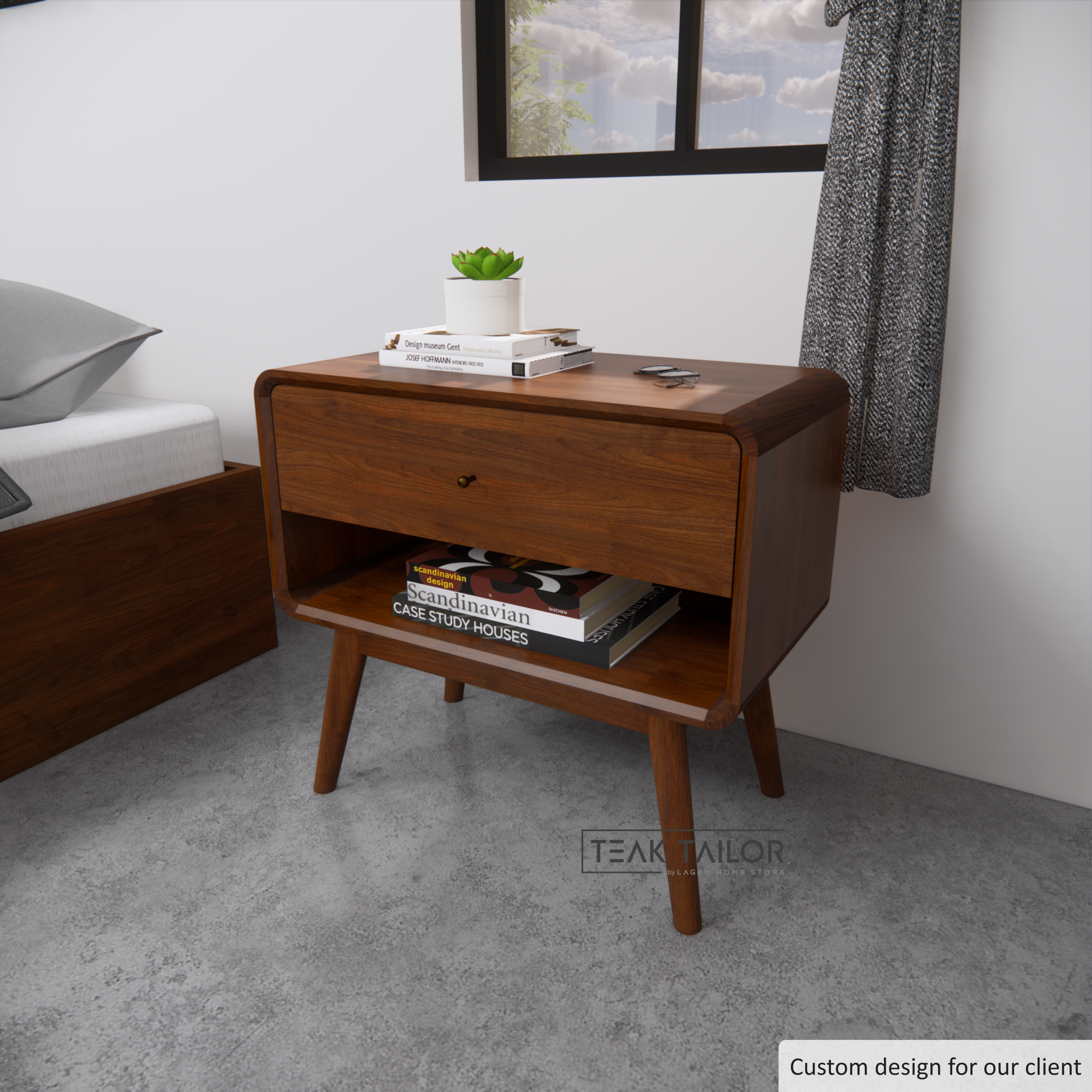 Teak Wood Side Table with Drawer & Shelf