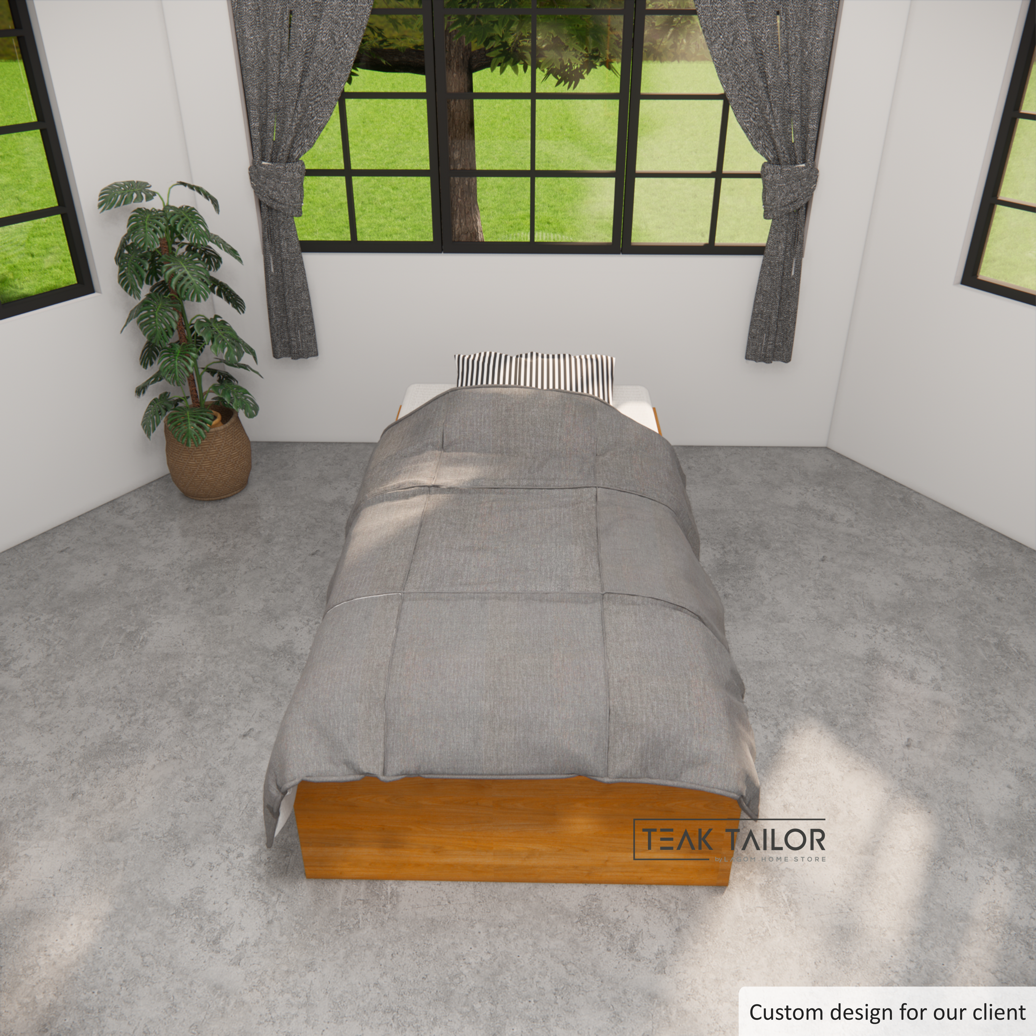 Teak Wood Single Bed Frame with Drawers