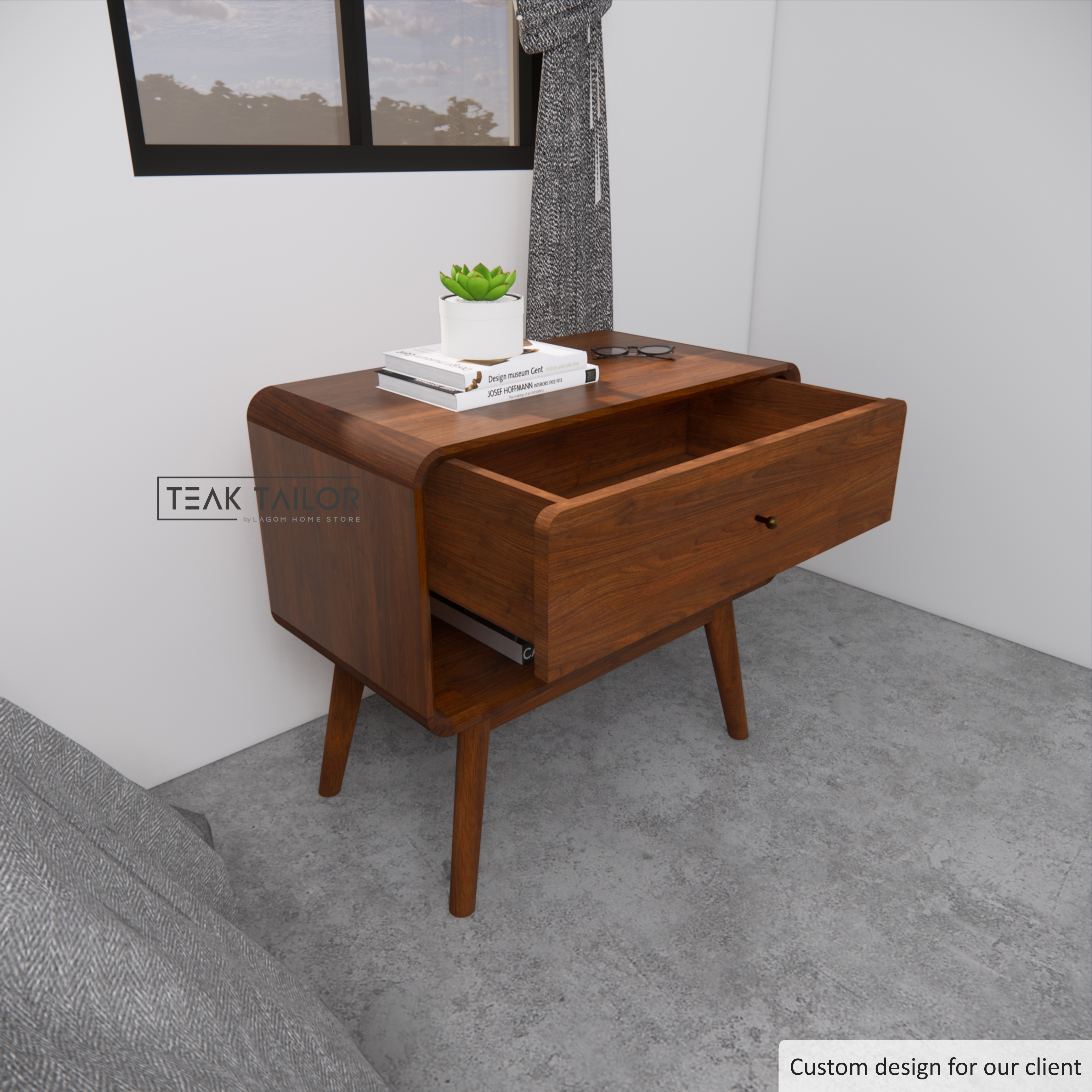 Teak Wood Side Table with Drawer & Shelf