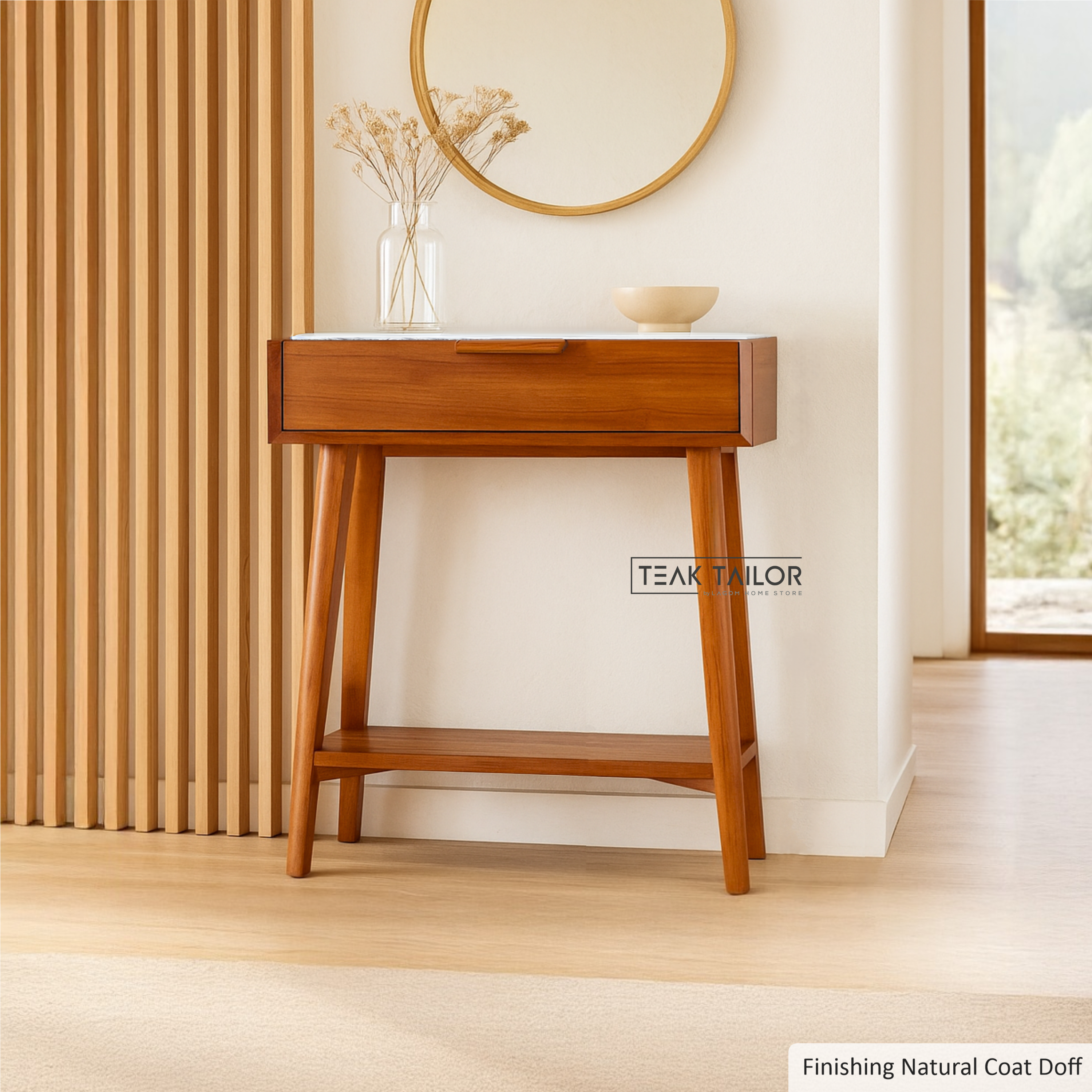 Teak Wood & Marble Console Table