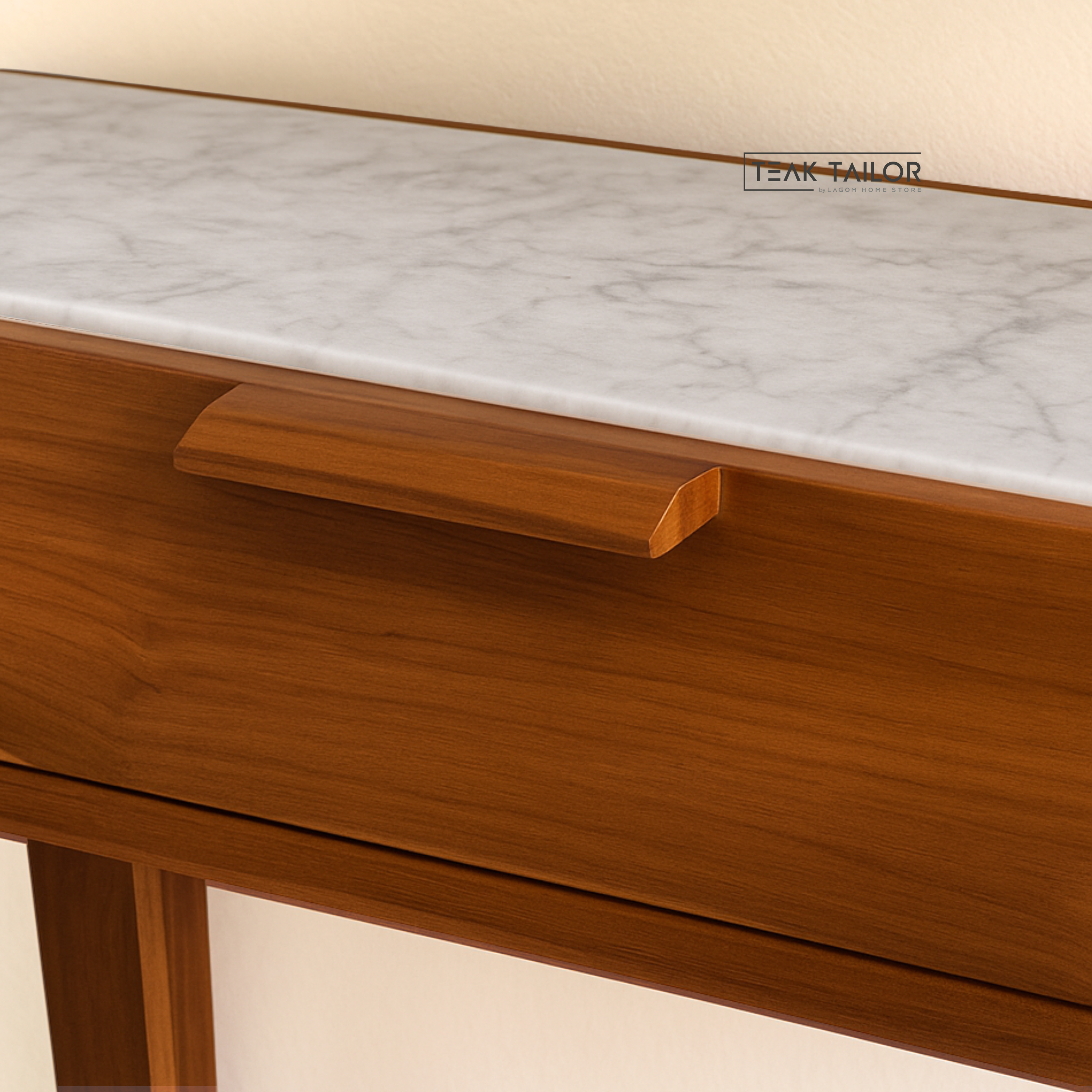 Teak Wood & Marble Console Table