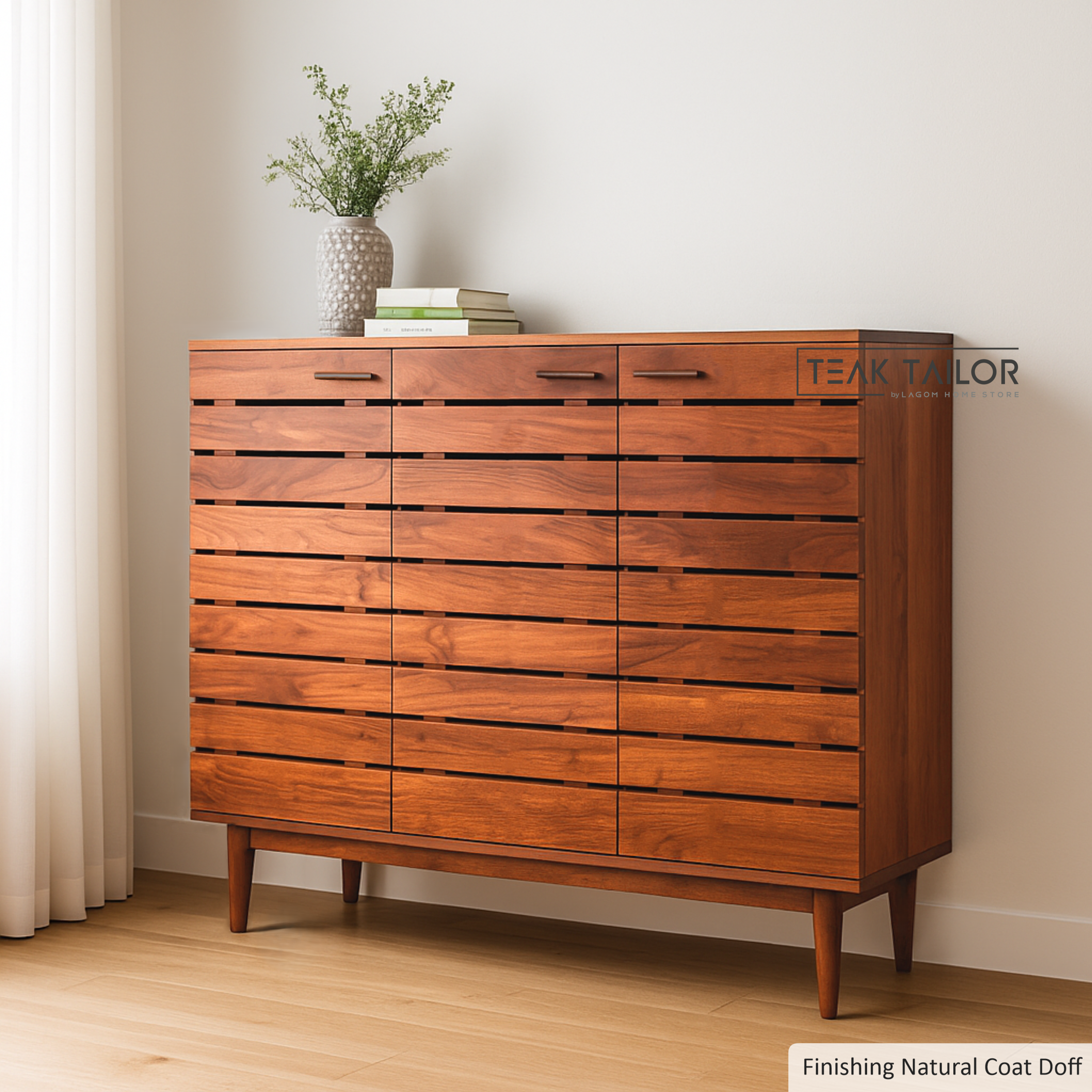 Large Teak Shoe Cabinet with 3 Doors