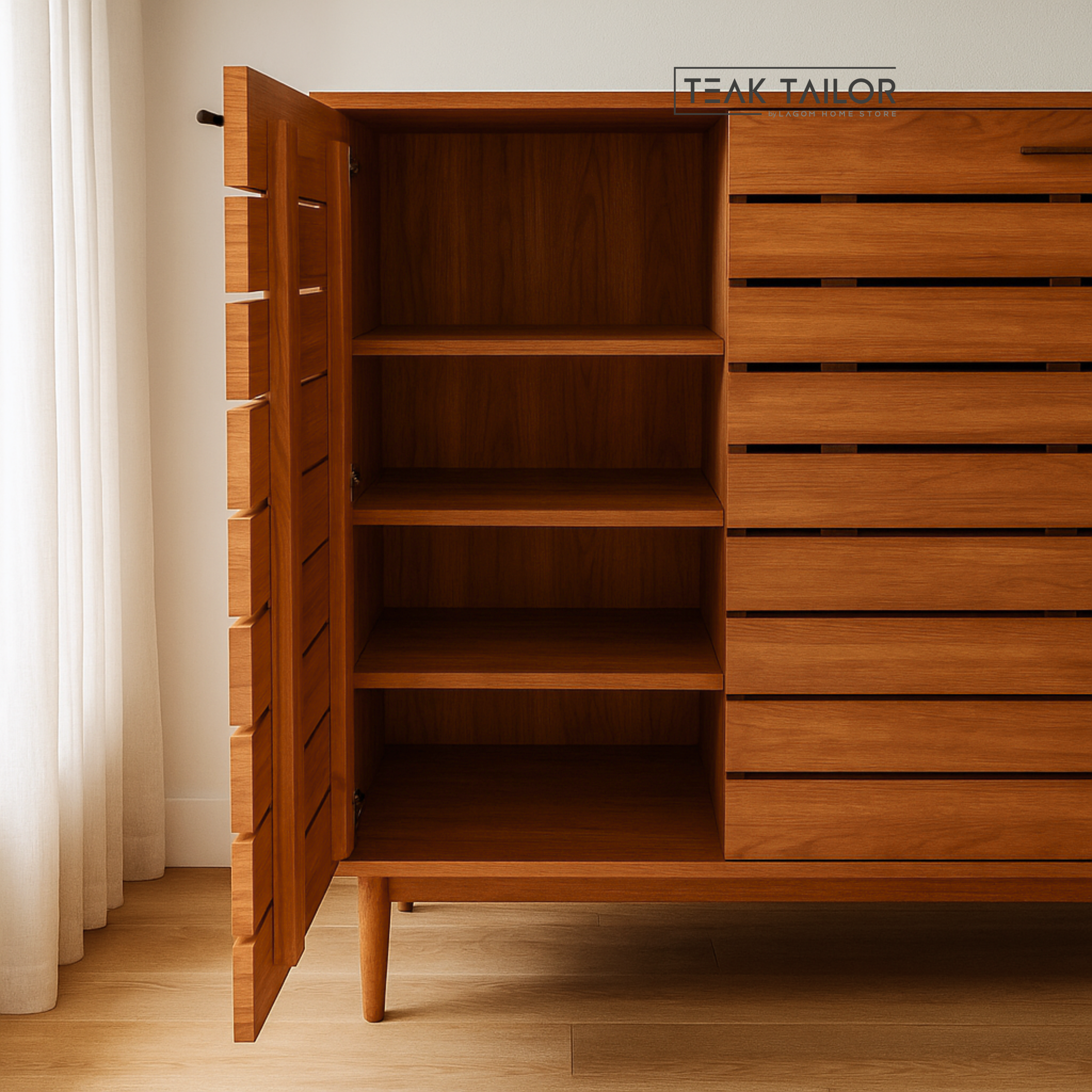 Large Teak Shoe Cabinet with 3 Doors