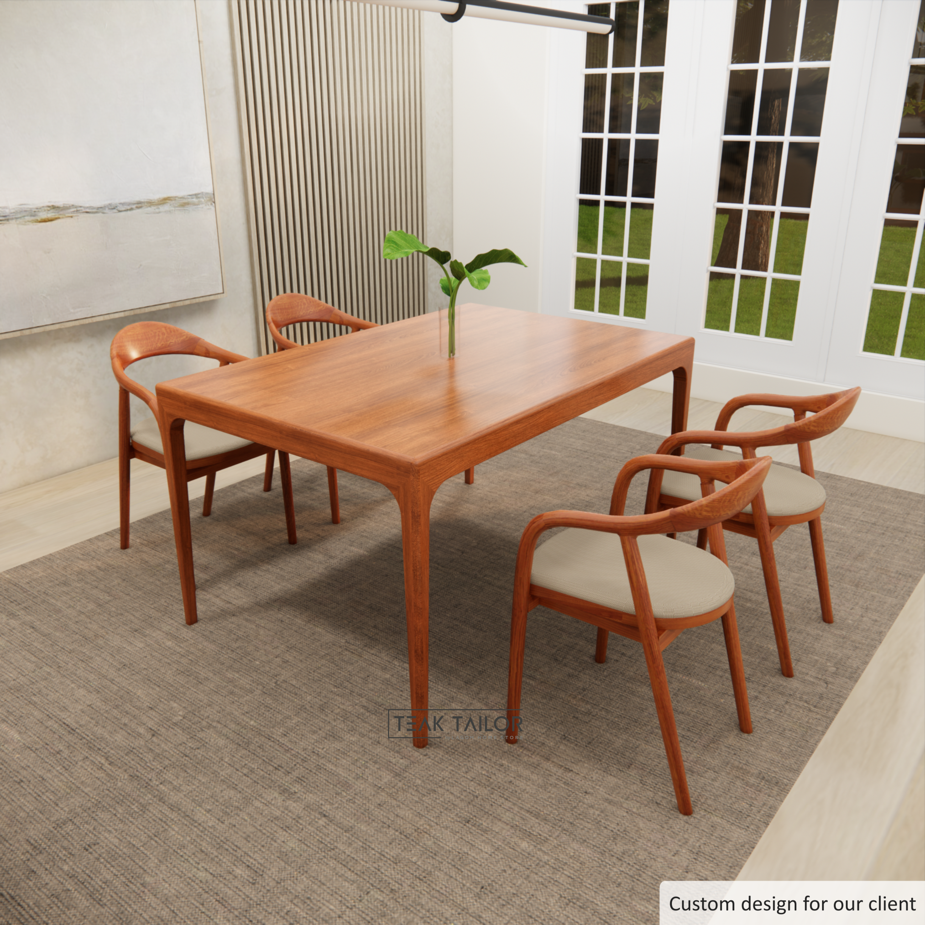 Solid Teak Wood Dining Set with 4 Chairs