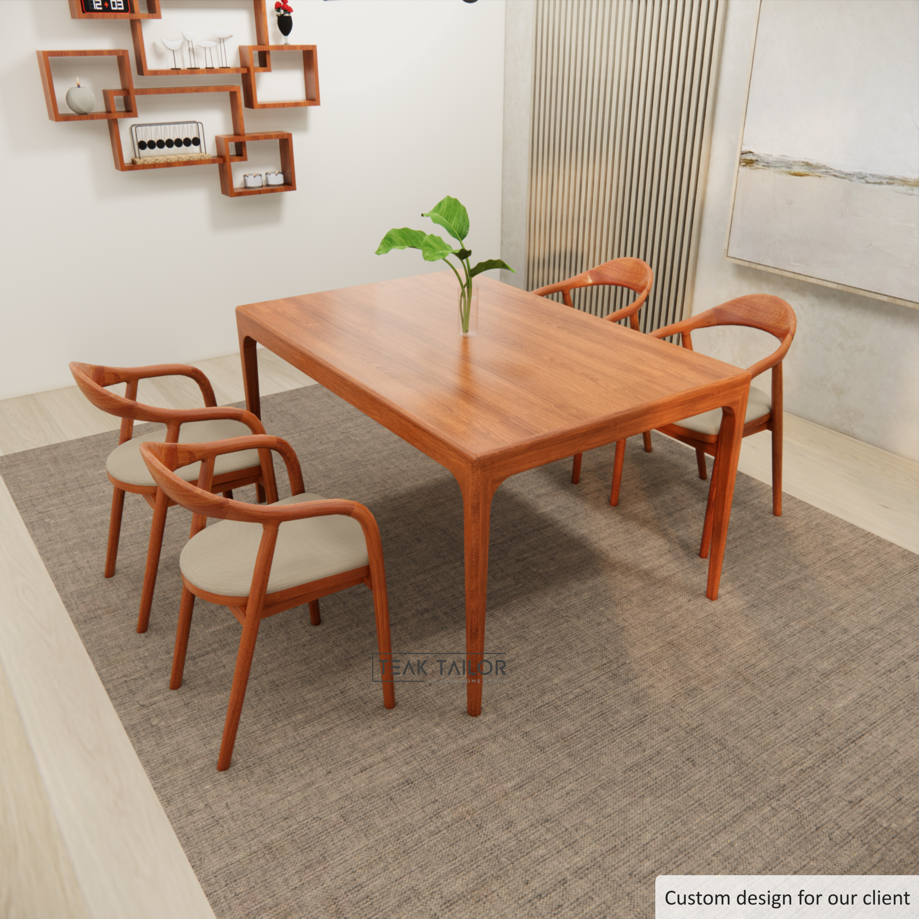 Solid Teak Wood Dining Set with 4 Chairs