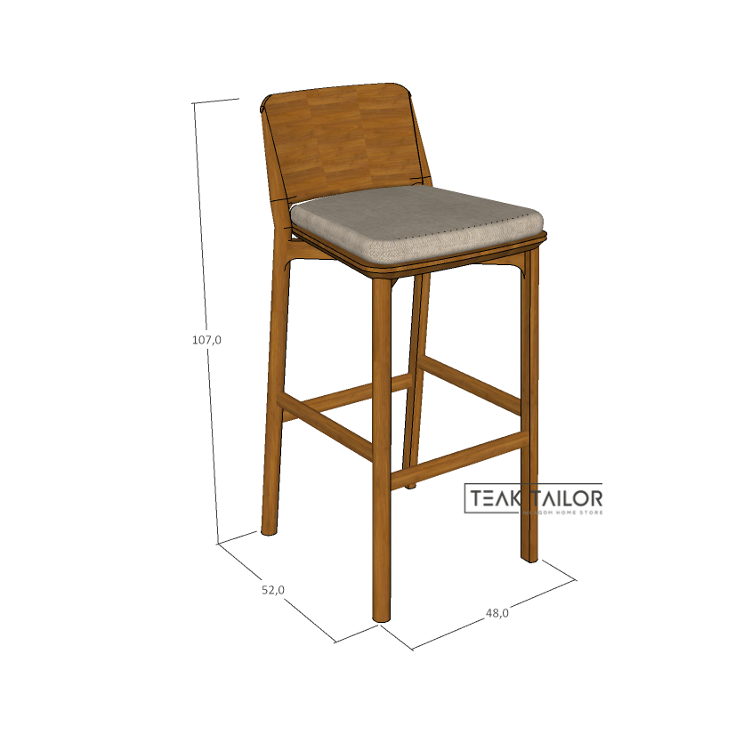 Spectator Bar Stool with Solid Teak Wood & Premium Cushion