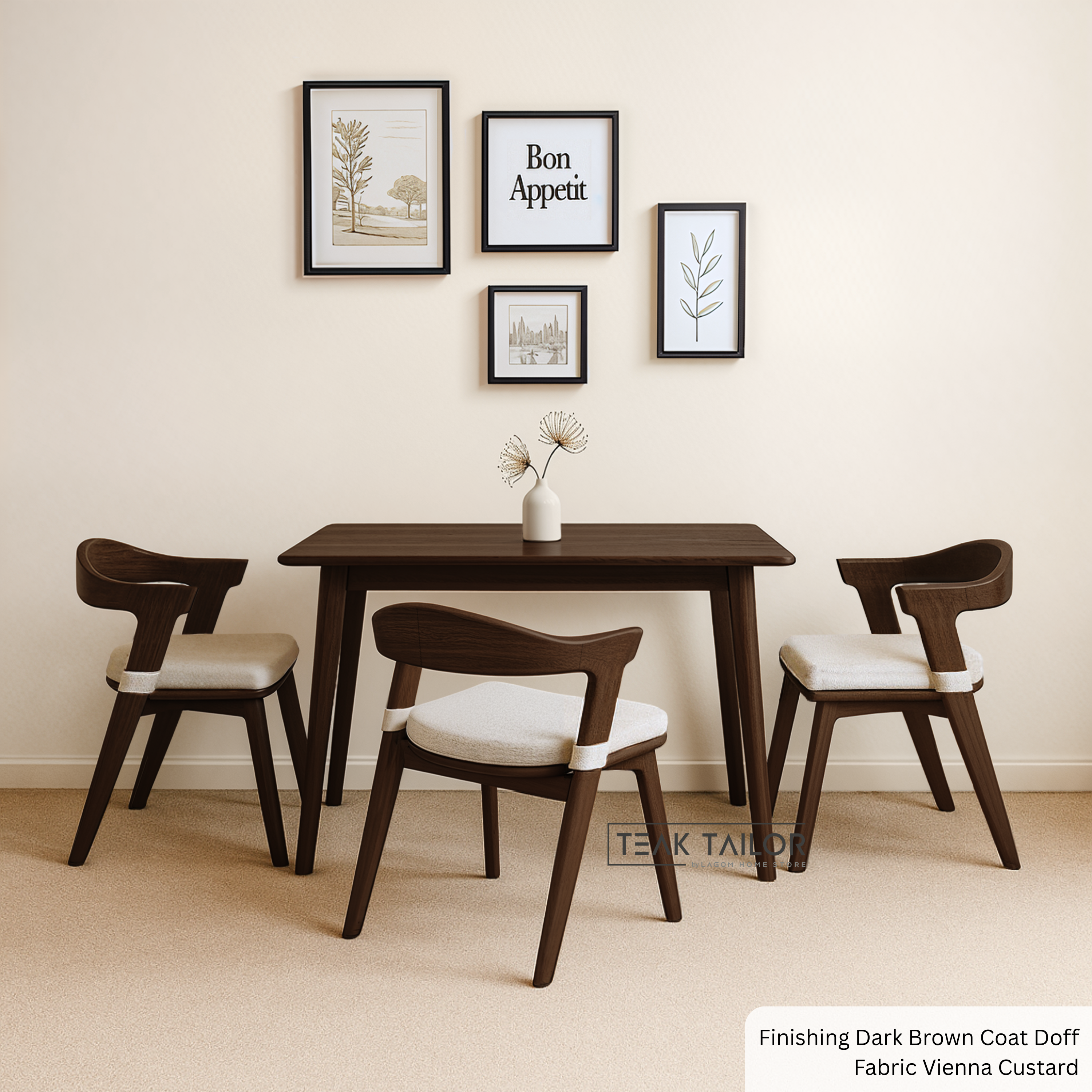 Minimalist Teak Wood Dining Set with 3 Chairs