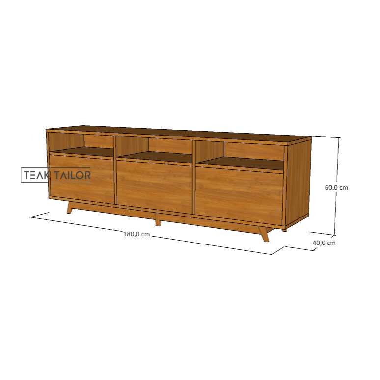 Solid Teak Wood TV Cabinet with Push-to-Open Doors