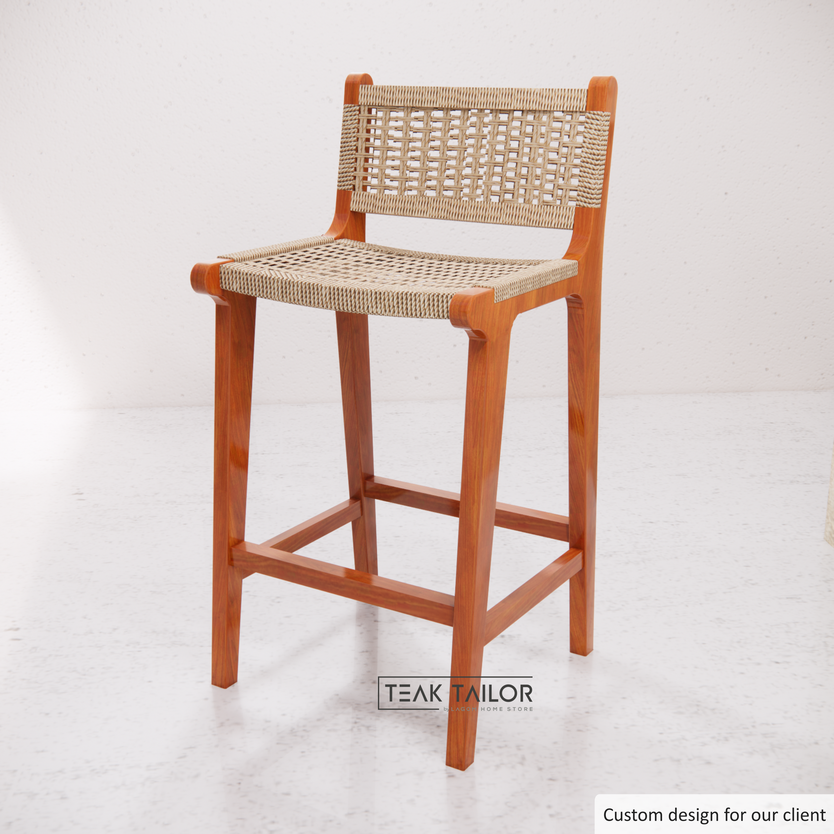 Exclusive Bar Stool in Teak Wood and Premium Loom
