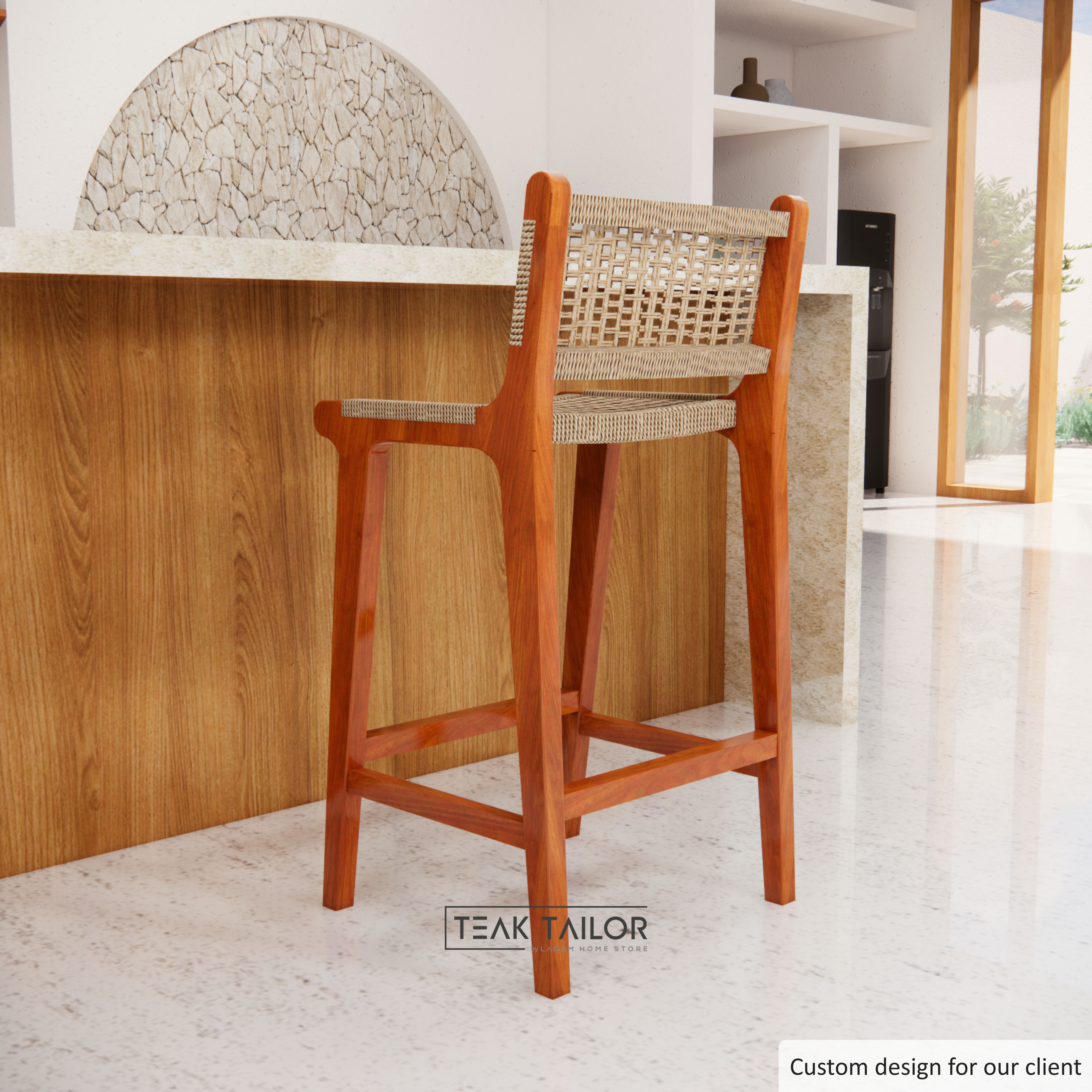 Exclusive Bar Stool in Teak Wood and Premium Loom