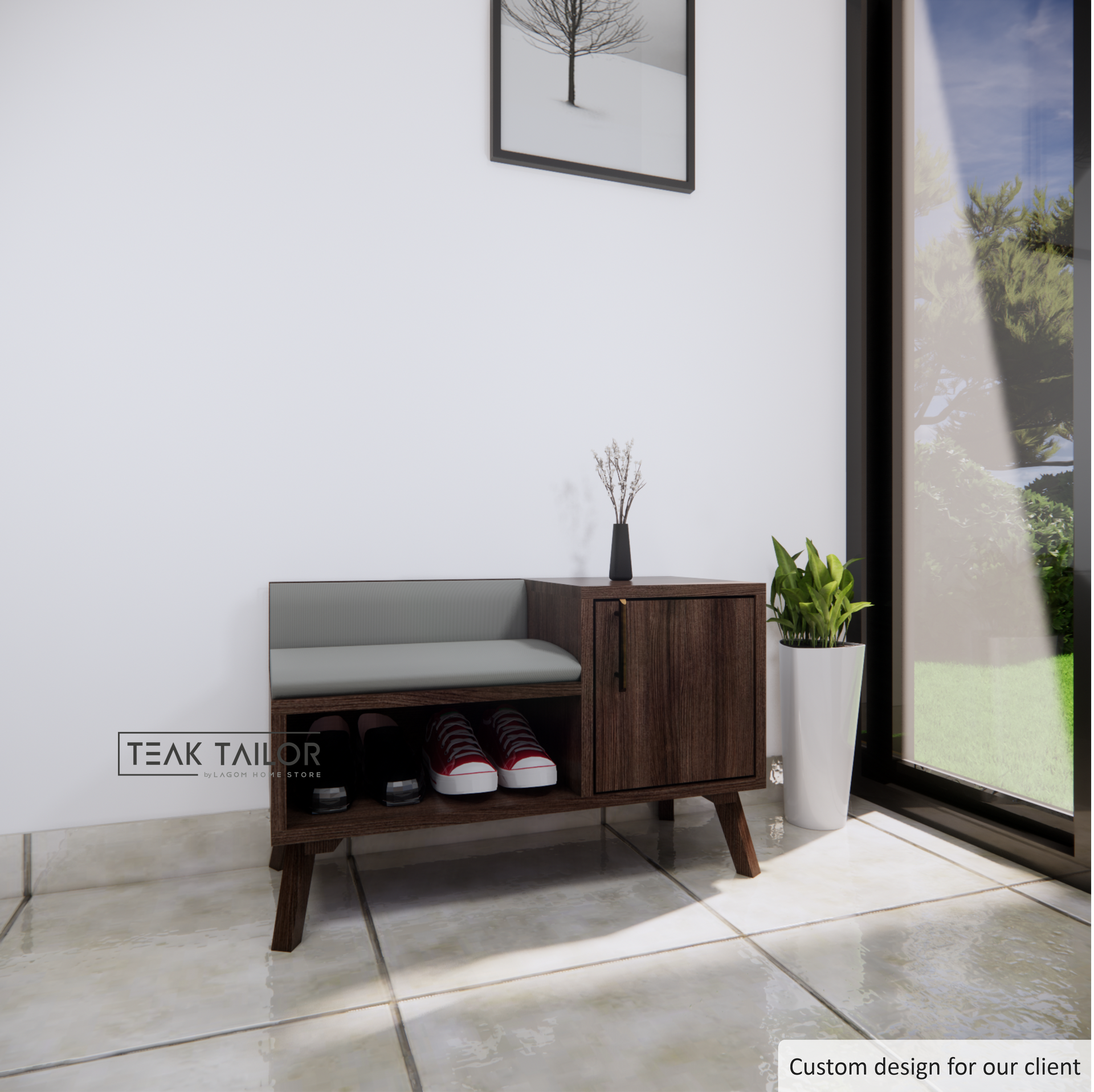 Teak Wood Shoe Rack with Bench