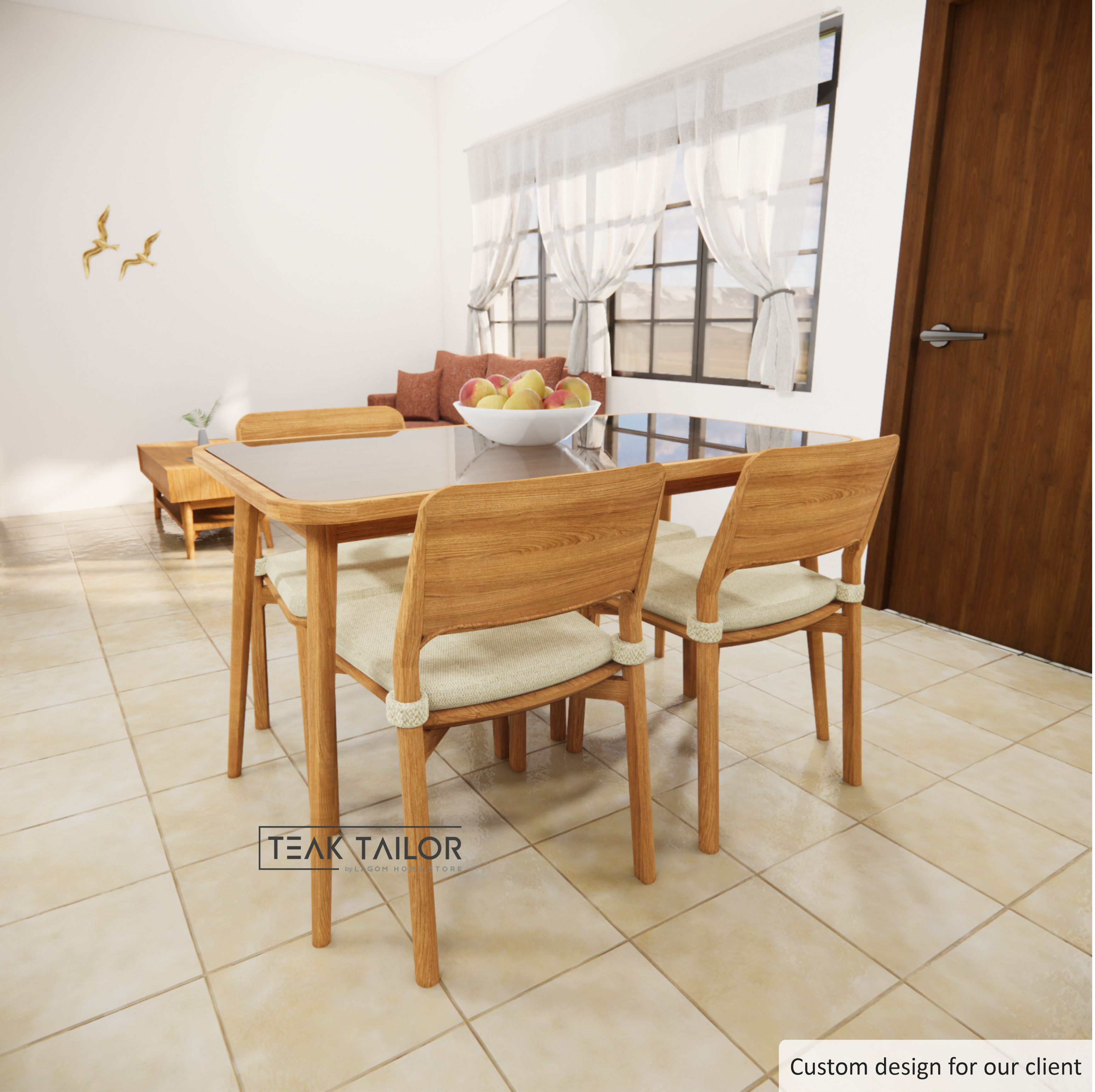 Modern Teak Wood Dining Set with 4 Chairs